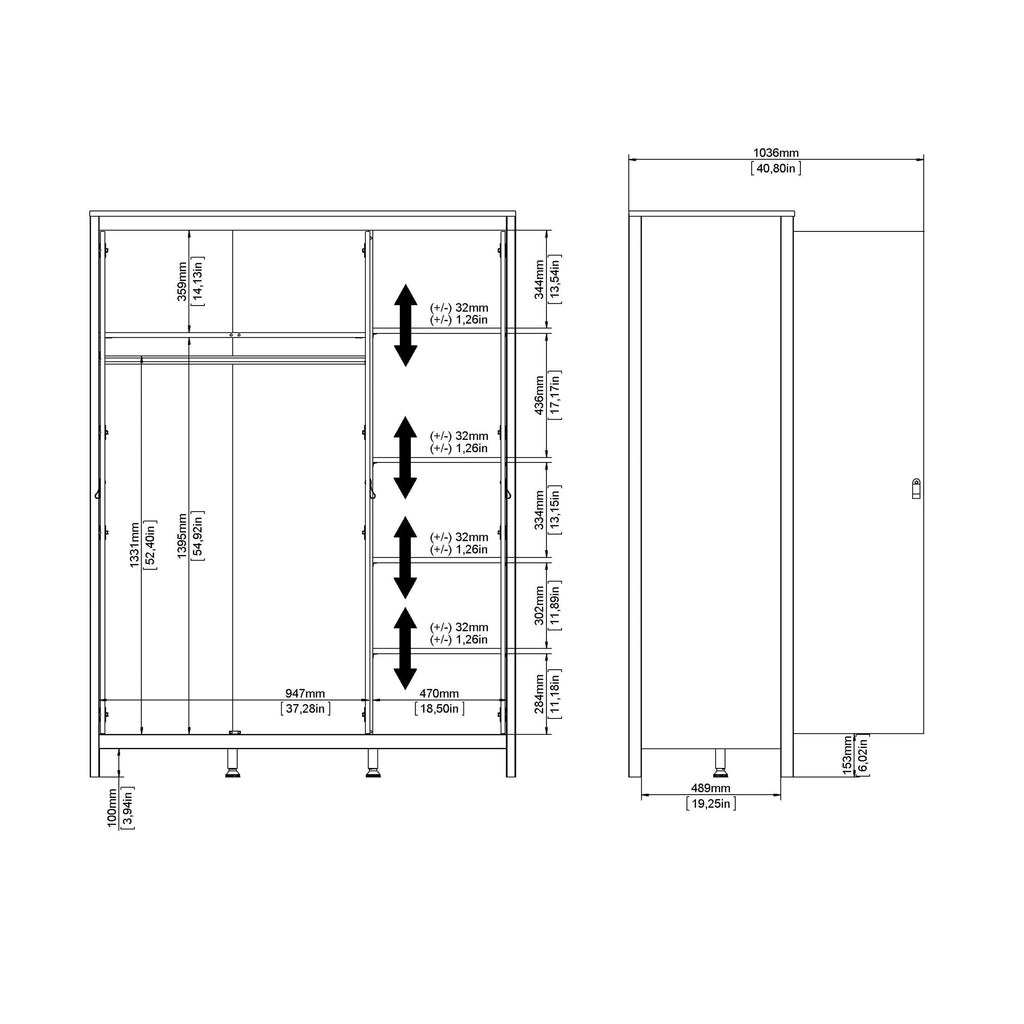 Madrid Wardrobe with 3 Doors in Matt Black - image 11