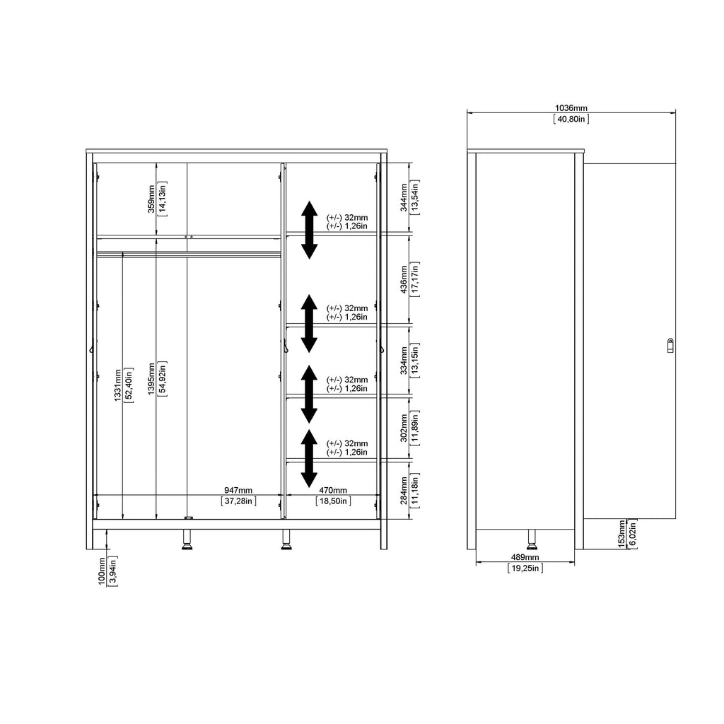 Madrid Wardrobe with 3 Doors in Jackson Hickory Oak - image 12