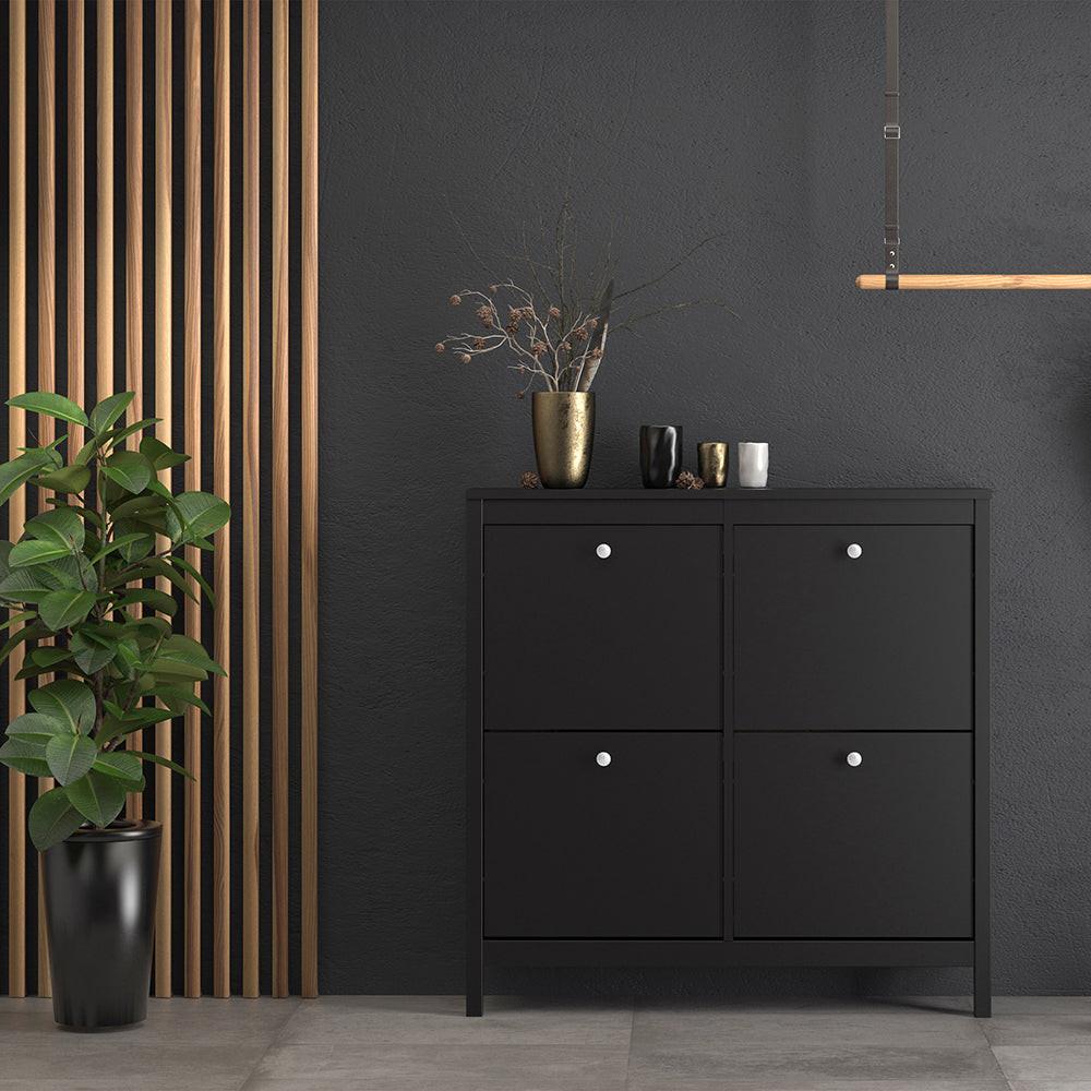 Madrid Shoe Cabinet 4 Flip Down Doors in Matt Black - image 8