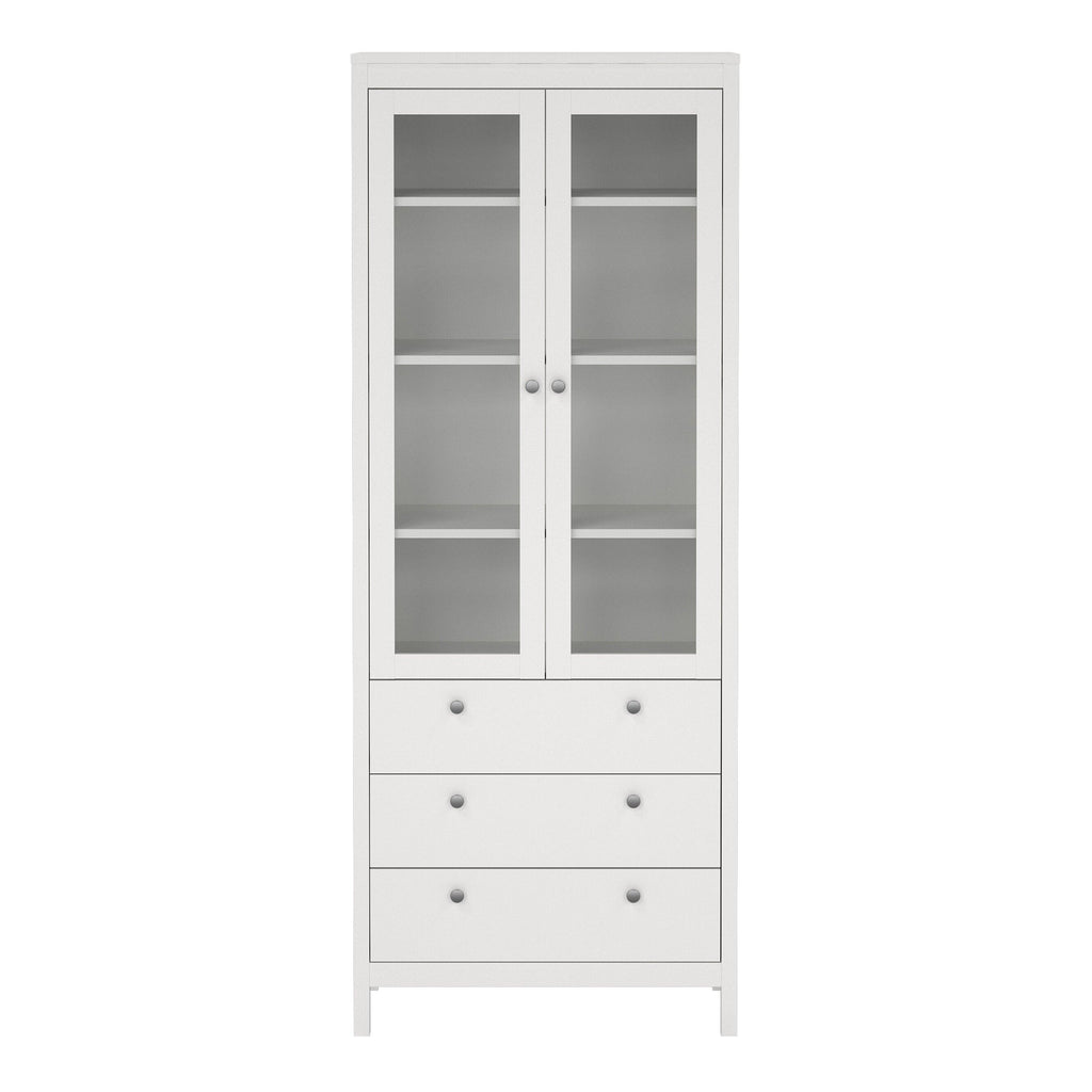 Madrid China Cabinet 2 Glass Doors with 3 Drawers in White - image 2