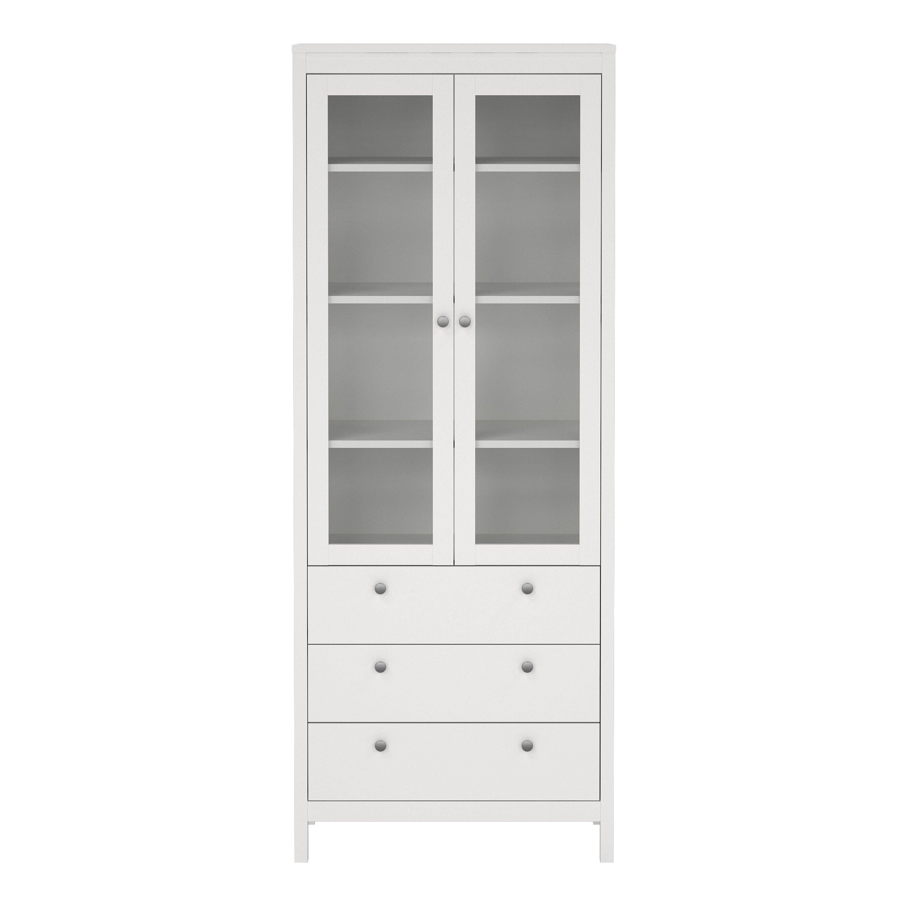 Madrid China Cabinet 2 Glass Doors with 3 Drawers in White - image 2