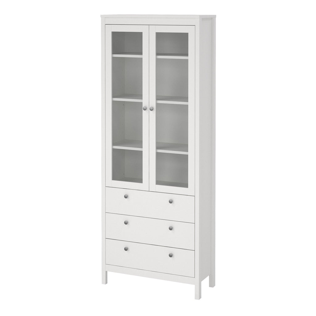Madrid China Cabinet 2 Glass Doors with 3 Drawers in White - image 3