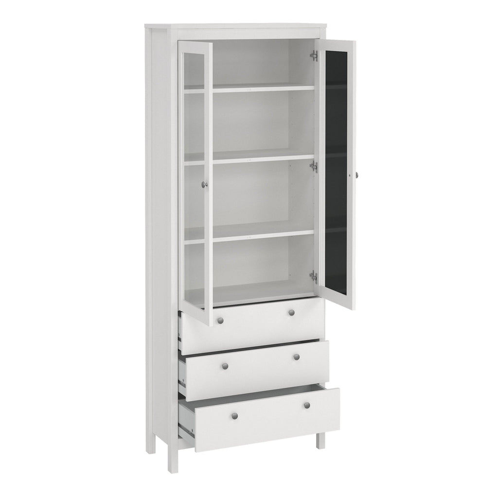 Madrid China Cabinet 2 Glass Doors with 3 Drawers in White - image 5
