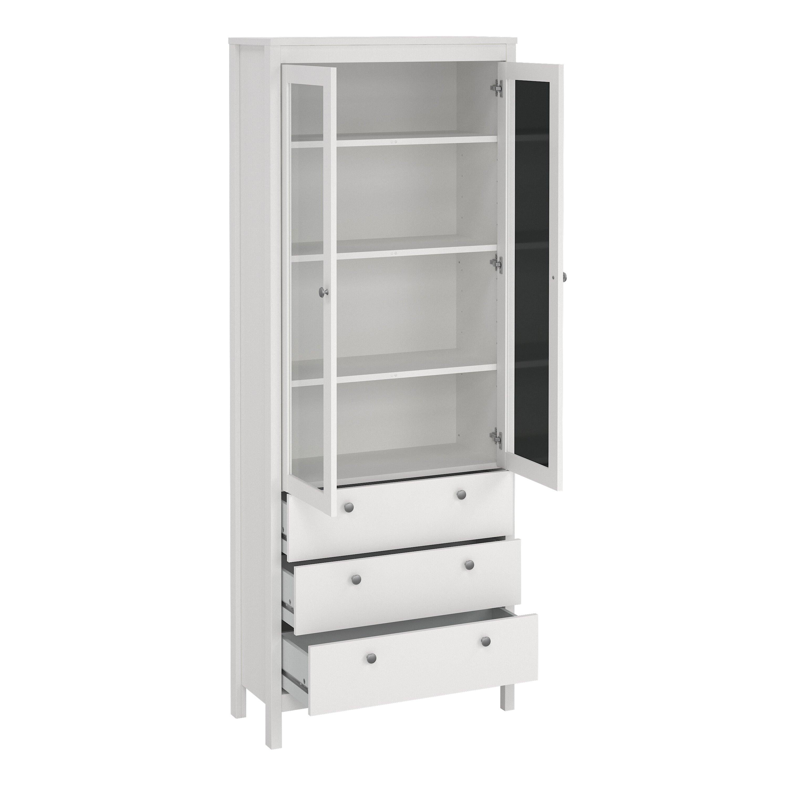 Madrid China Cabinet 2 Glass Doors with 3 Drawers in White - image 5