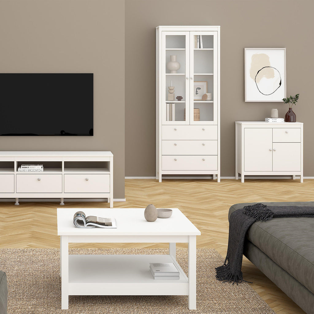 Madrid China Cabinet 2 Glass Doors with 3 Drawers in White - image 6