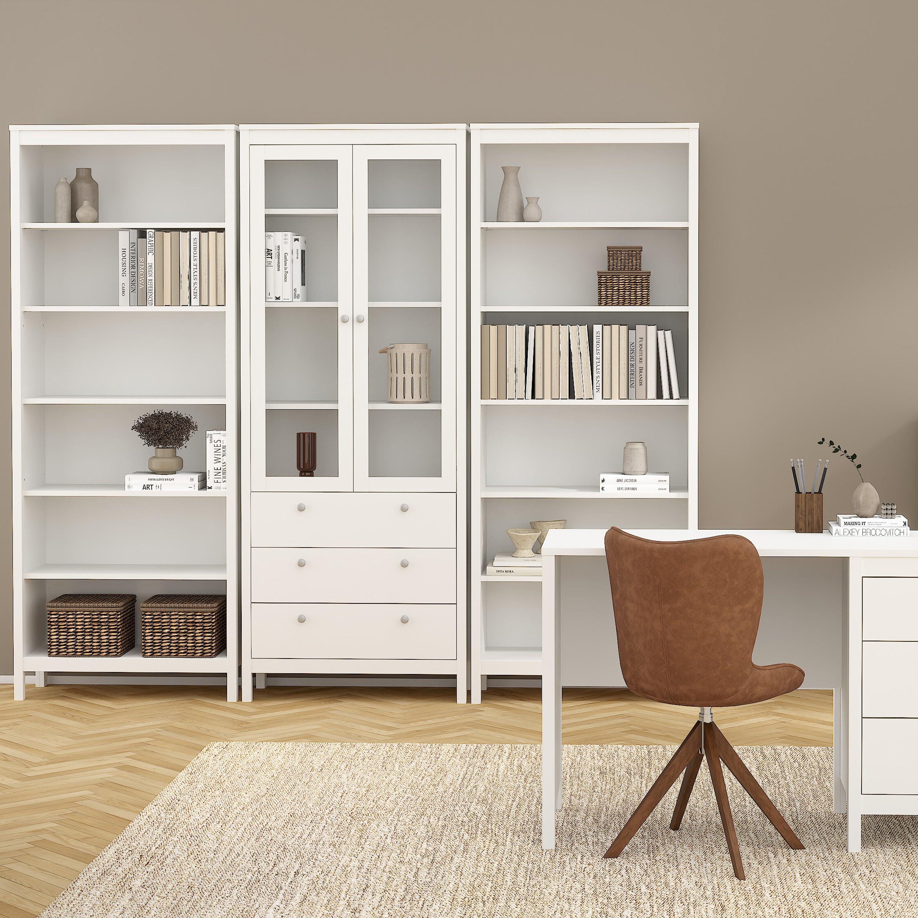 Madrid China Cabinet 2 Glass Doors with 3 Drawers in White - image 7