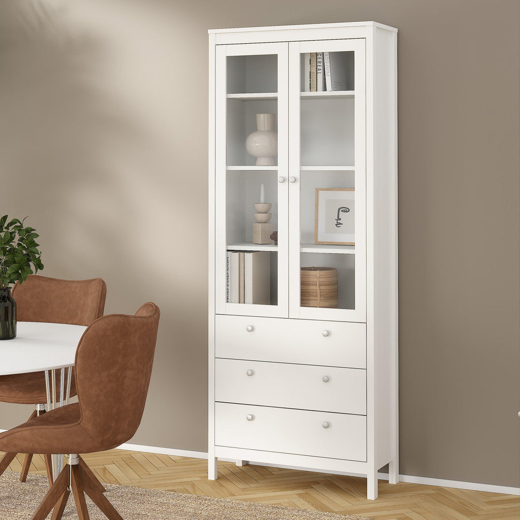 Madrid China Cabinet 2 Glass Doors with 3 Drawers in White - image 8