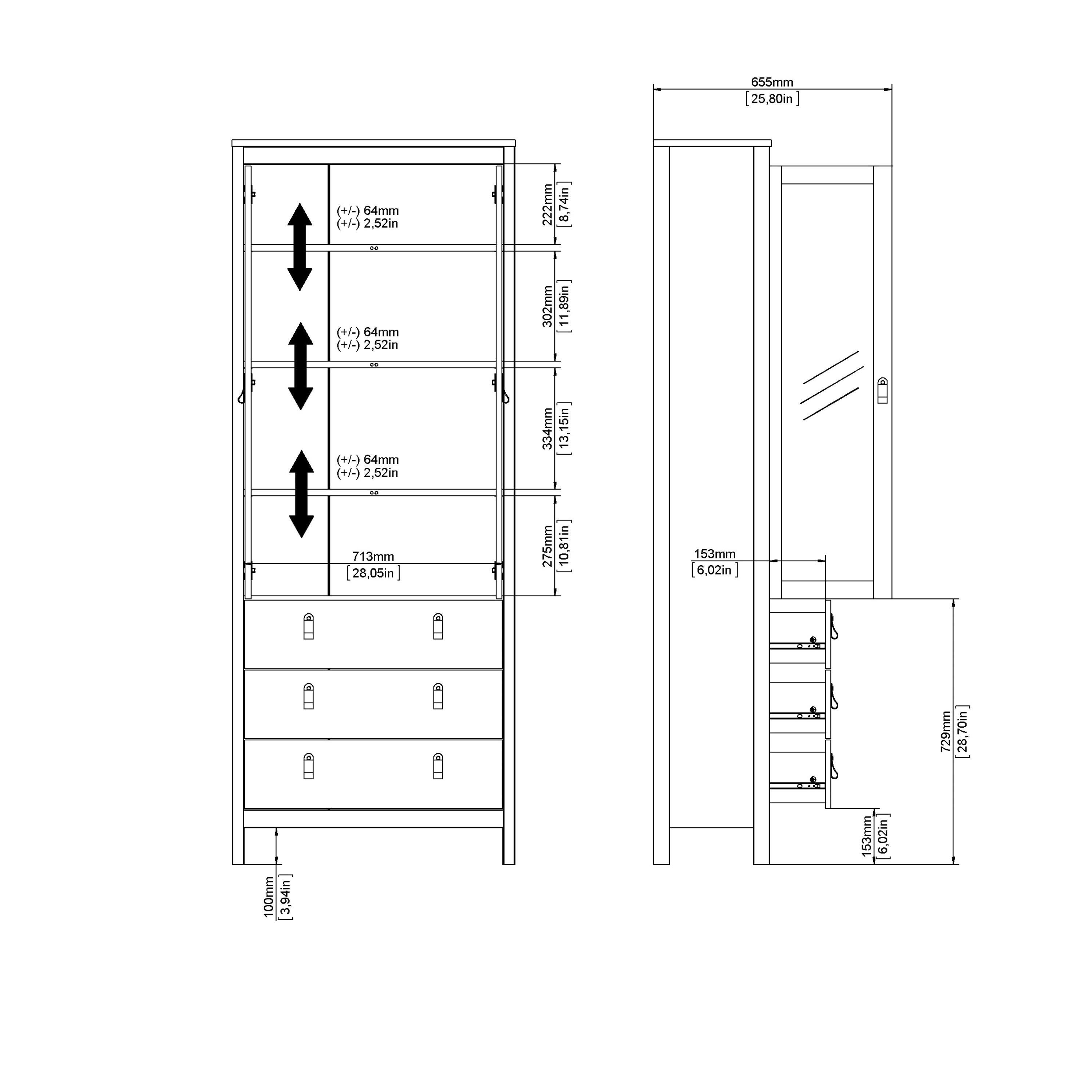 Madrid China Cabinet 2 Glass Doors with 3 Drawers in Matt Black - image 12