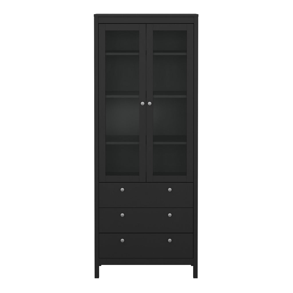 Madrid China Cabinet 2 Glass Doors with 3 Drawers in Matt Black - image 2