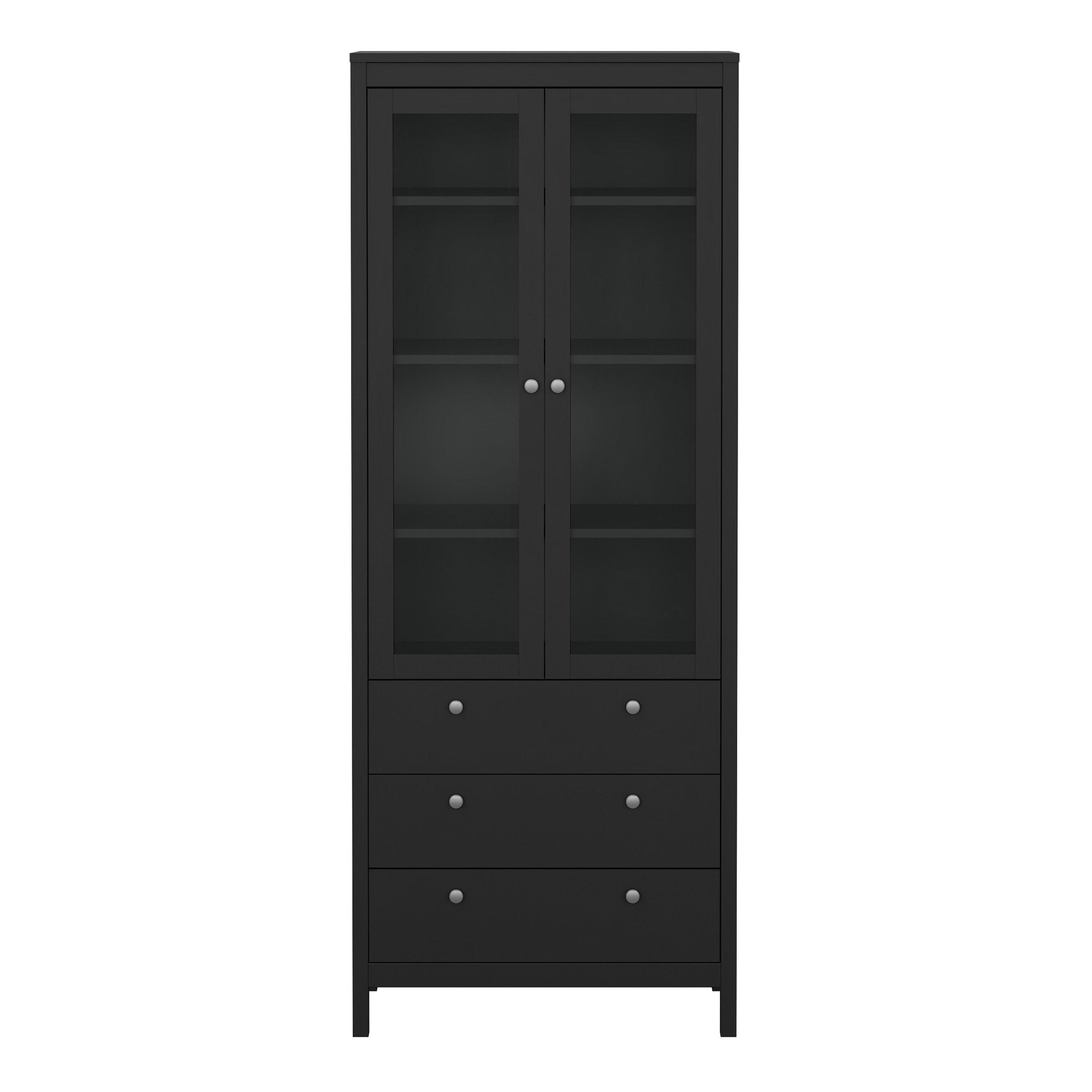 Madrid China Cabinet 2 Glass Doors with 3 Drawers in Matt Black - image 2