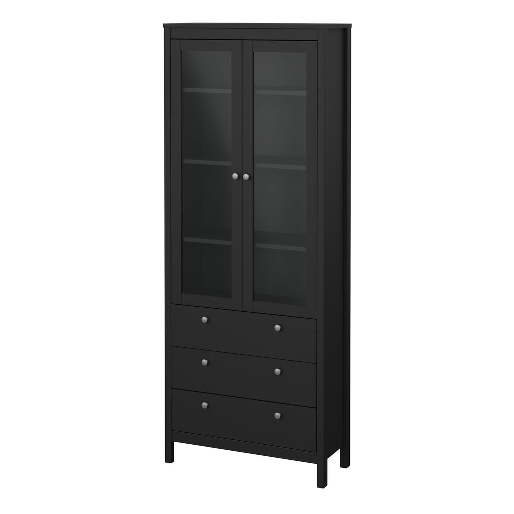 Madrid China Cabinet 2 Glass Doors with 3 Drawers in Matt Black - image 3