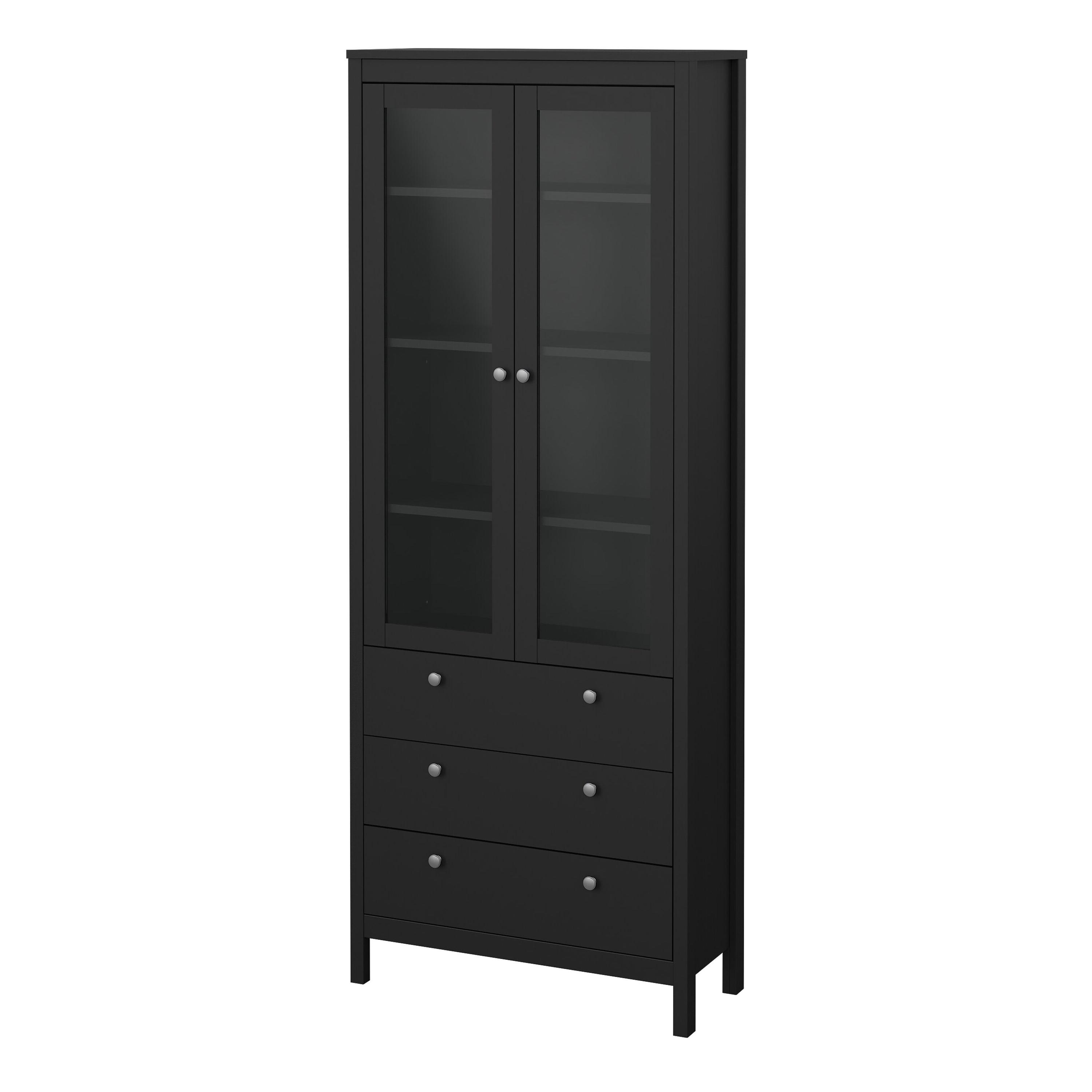 Madrid China Cabinet 2 Glass Doors with 3 Drawers in Matt Black - image 3