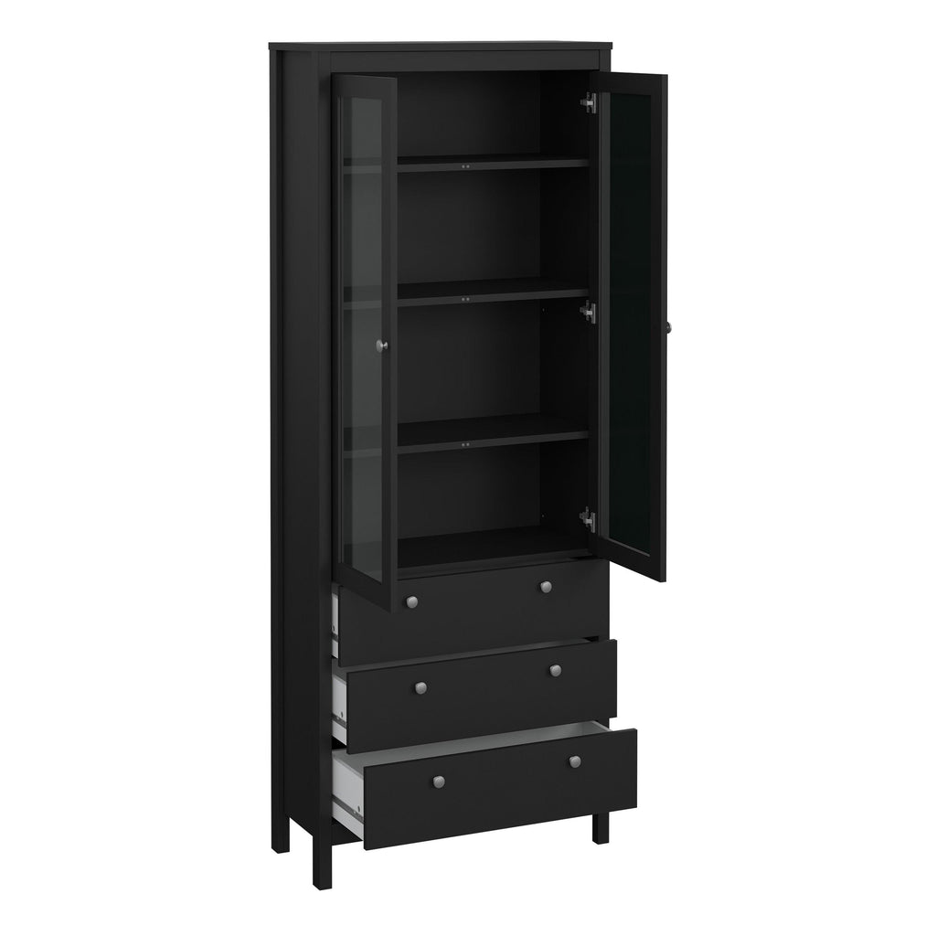 Madrid China Cabinet 2 Glass Doors with 3 Drawers in Matt Black - image 5