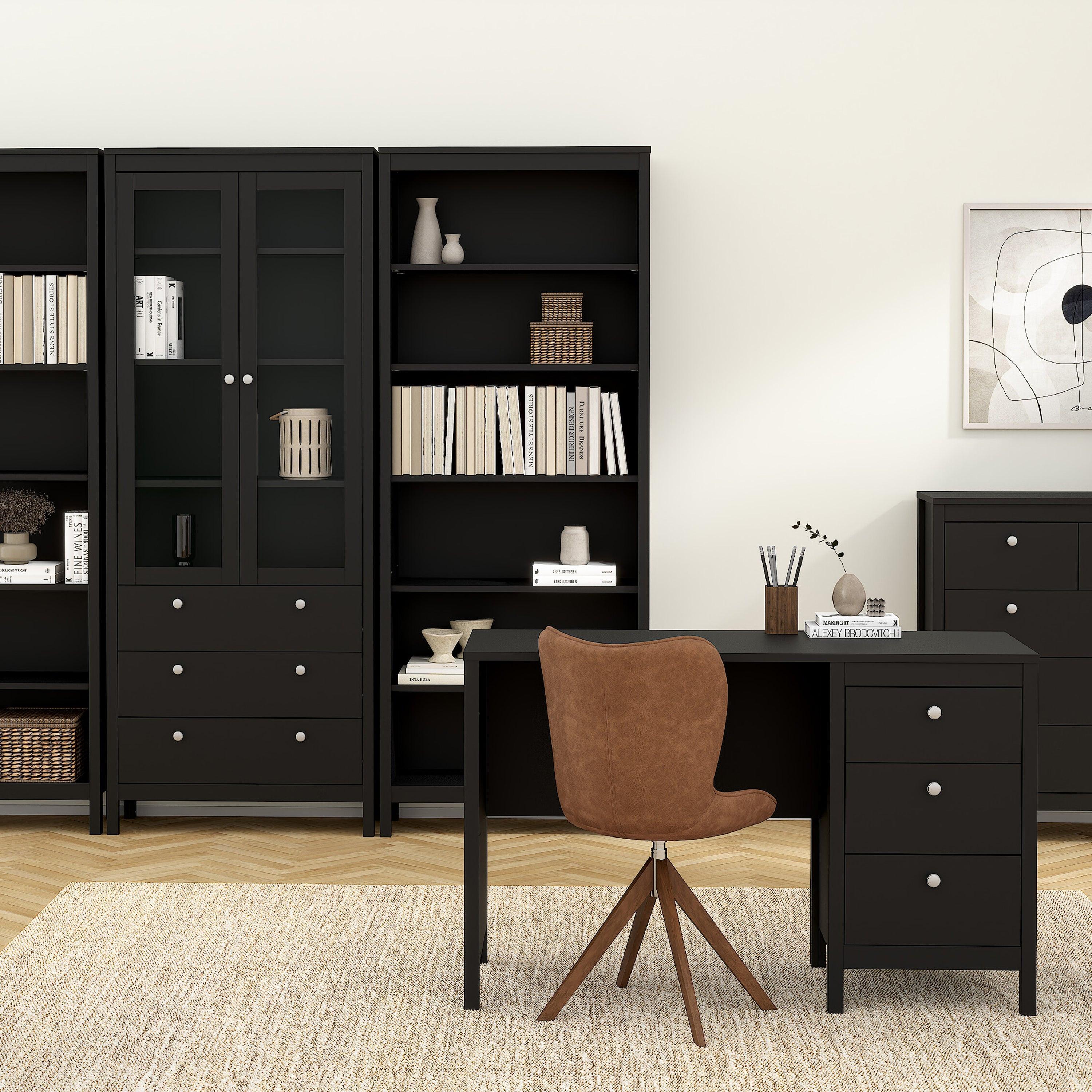 Madrid China Cabinet 2 Glass Doors with 3 Drawers in Matt Black - image 7