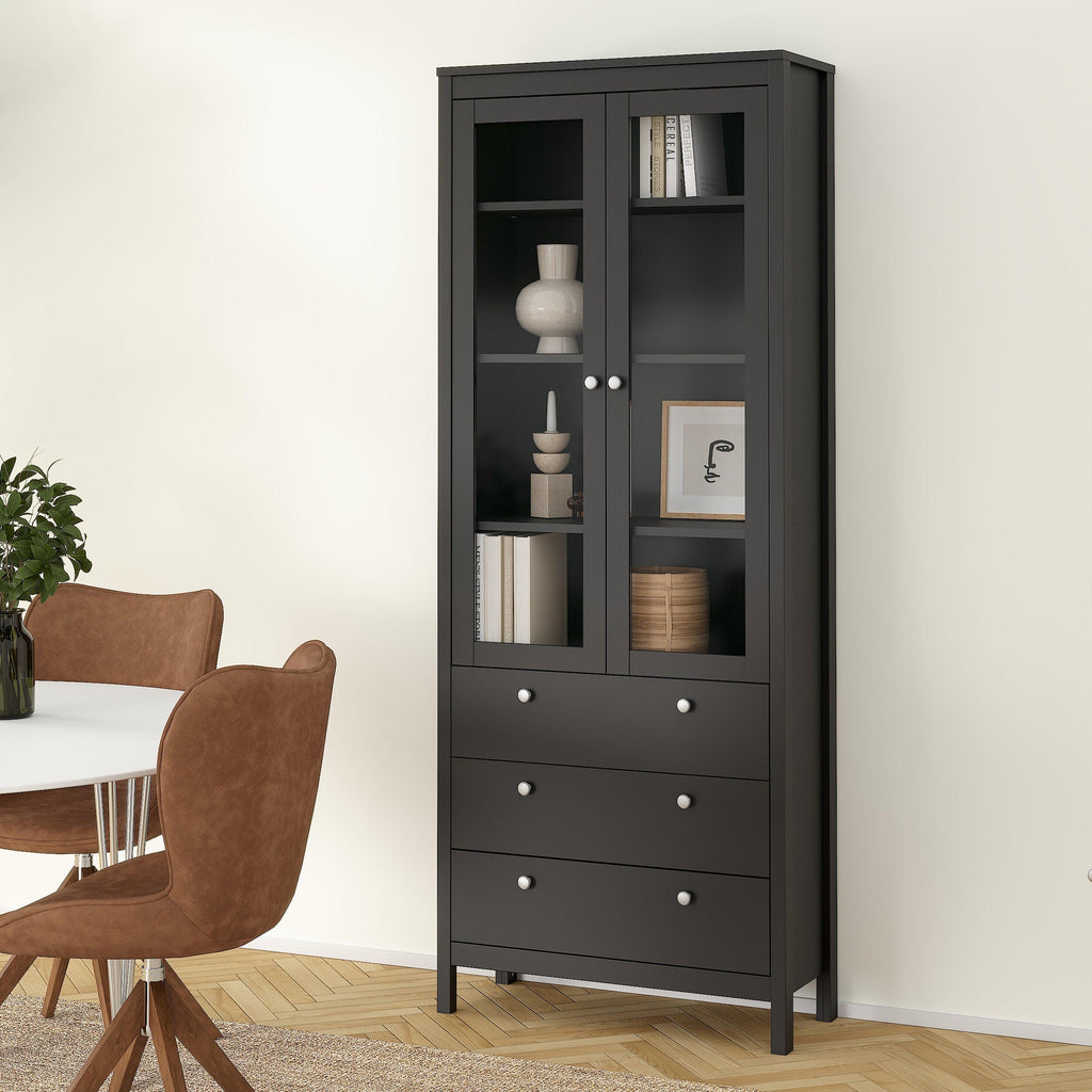 Madrid China Cabinet 2 Glass Doors with 3 Drawers in Matt Black - image 8