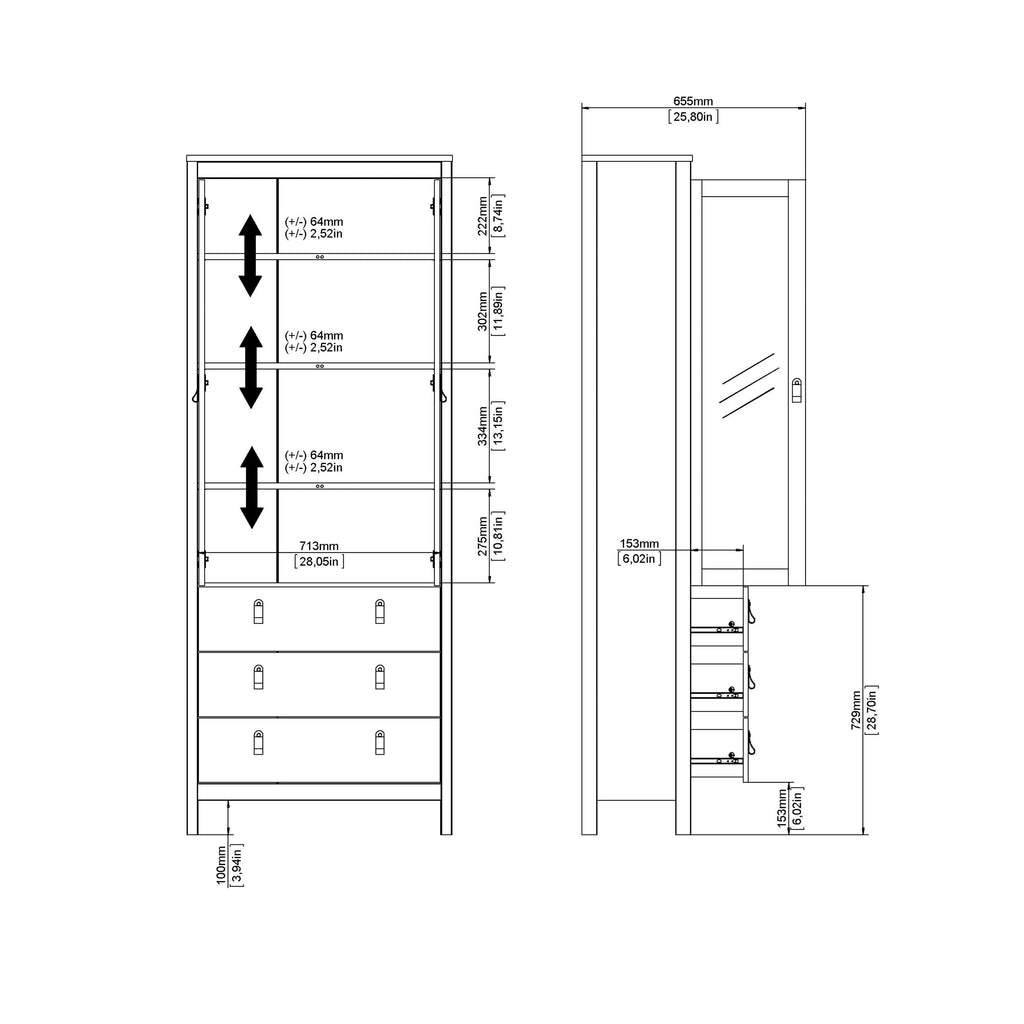 Madrid China Cabinet 2 Doors with Glass + 3 Drawers in Jackson Hickory Oak - image 12