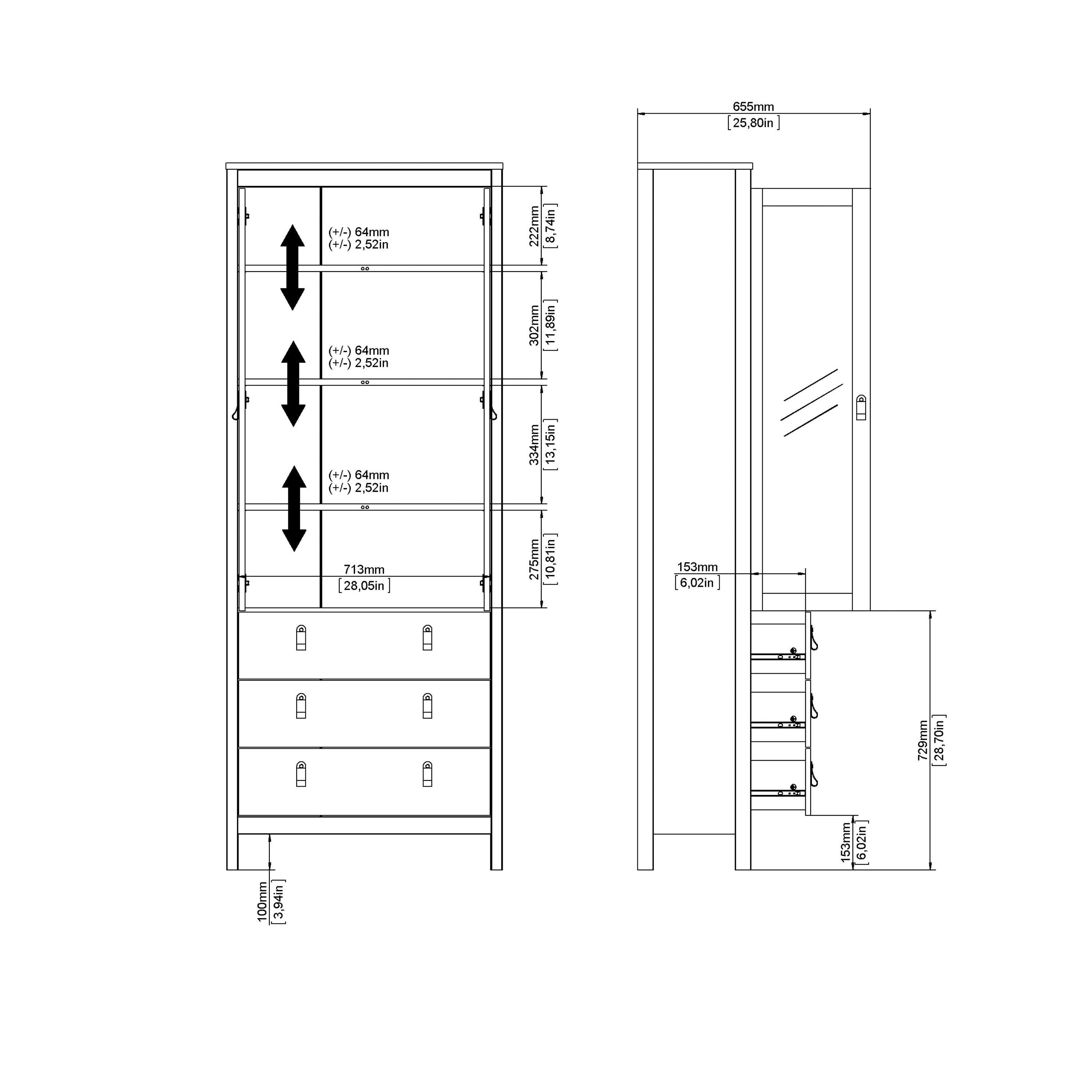 Madrid China Cabinet 2 Glass Doors with 3 Drawers in Cashmere - image 10