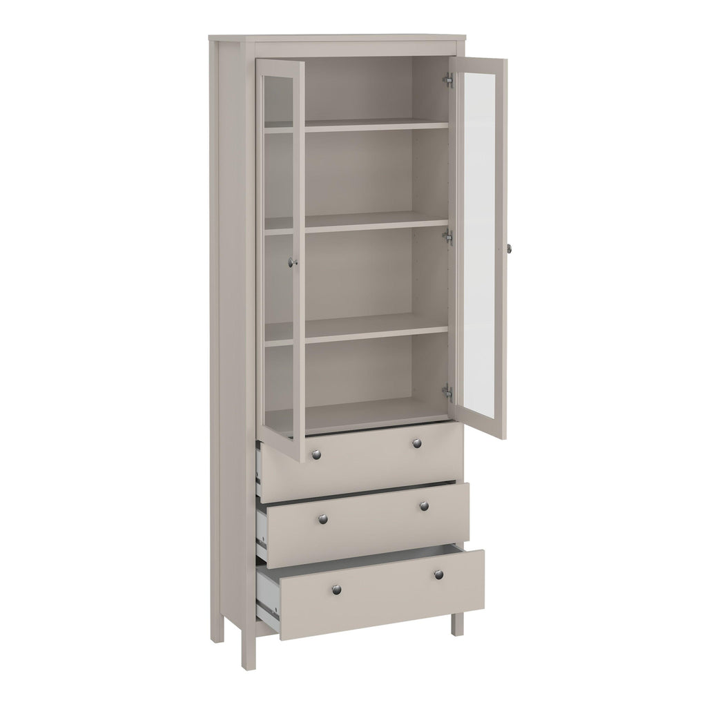 Madrid China Cabinet 2 Glass Doors with 3 Drawers in Cashmere - image 5