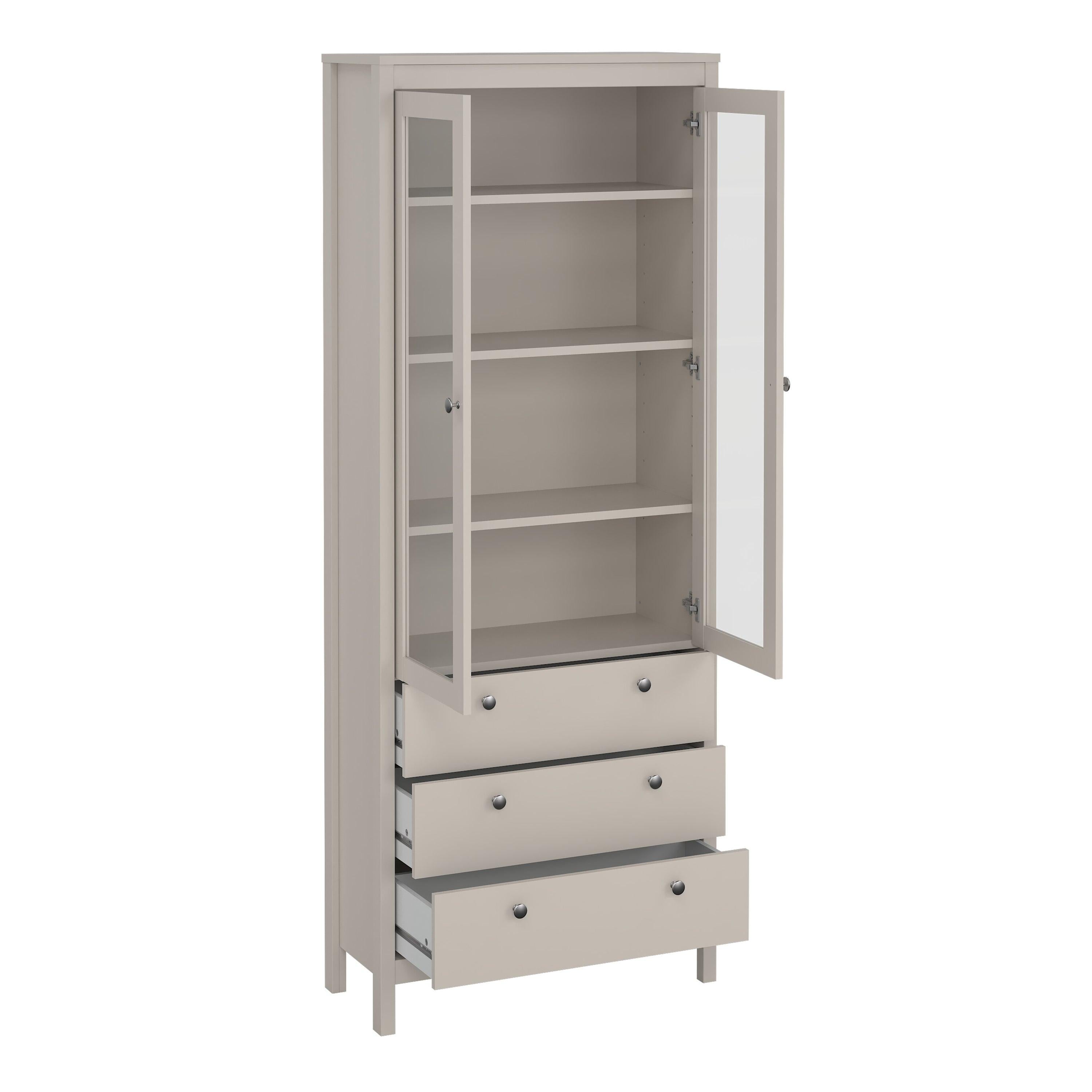 Madrid China Cabinet 2 Glass Doors with 3 Drawers in Cashmere - image 5