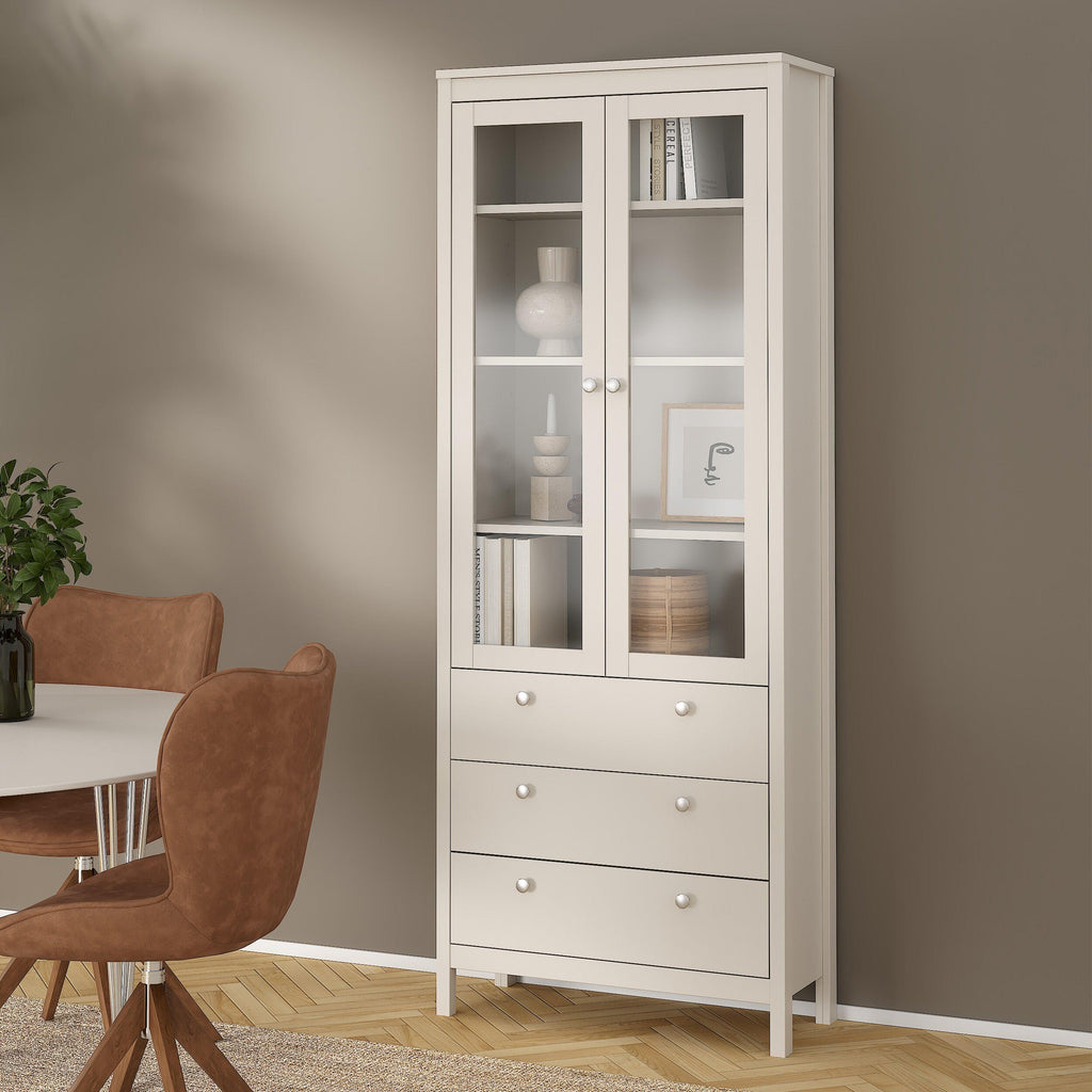 Madrid China Cabinet 2 Glass Doors with 3 Drawers in Cashmere - image 6
