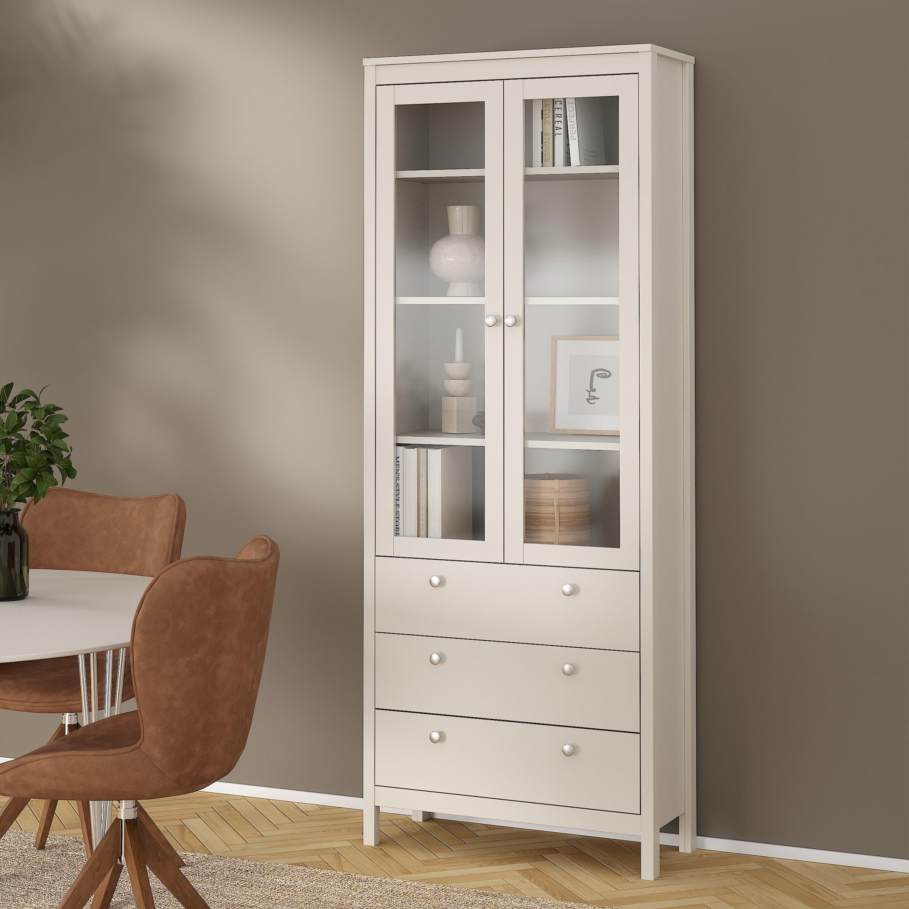 Madrid China Cabinet 2 Glass Doors with 3 Drawers in Cashmere - image 6