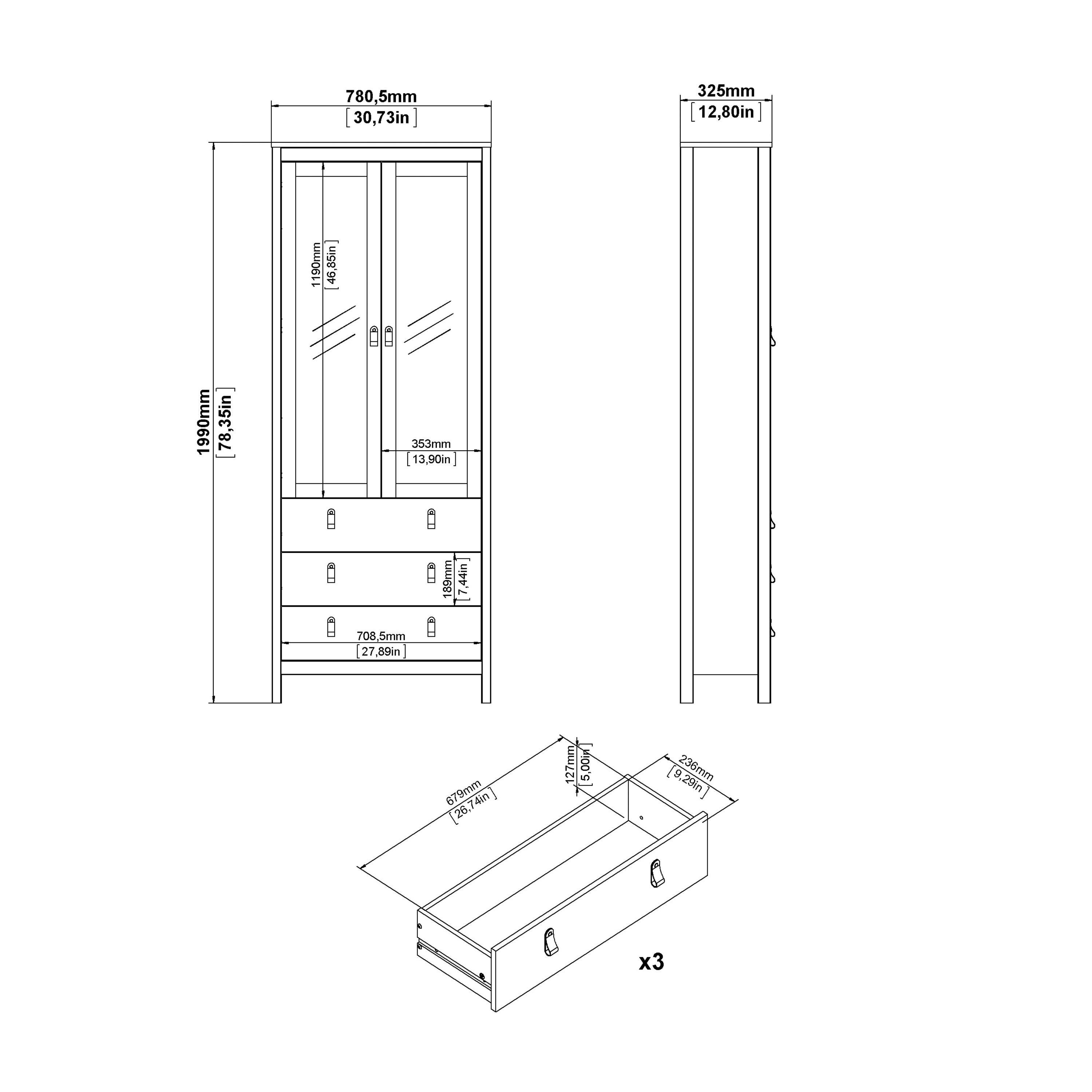 Madrid China Cabinet 2 Glass Doors with 3 Drawers in Cashmere - image 9