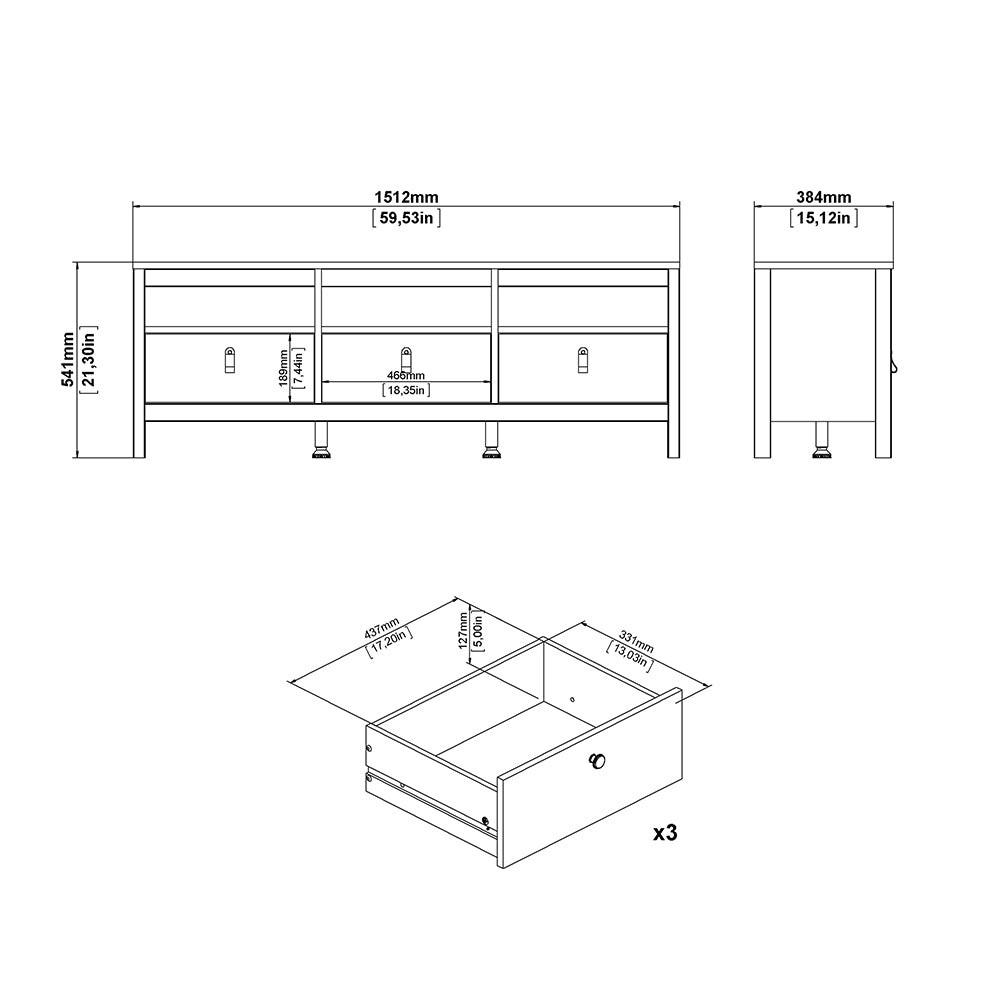 Madrid TV Unit 3 Drawers in White - image 10