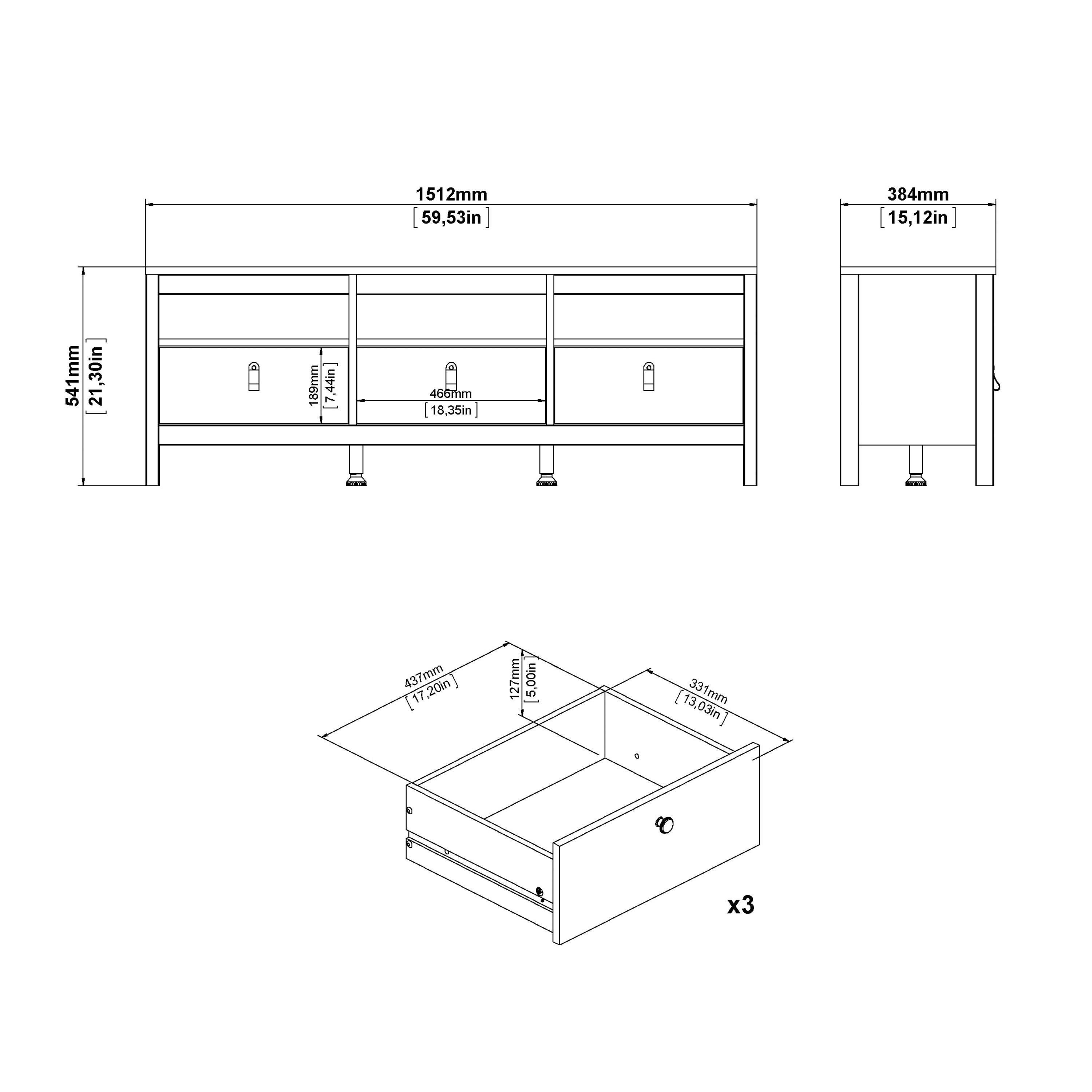 Madrid TV Unit 3 Drawers in Matt Black - image 10