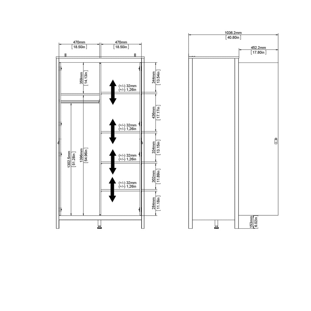Madrid Wardrobe with 2 Doors in White - image 10