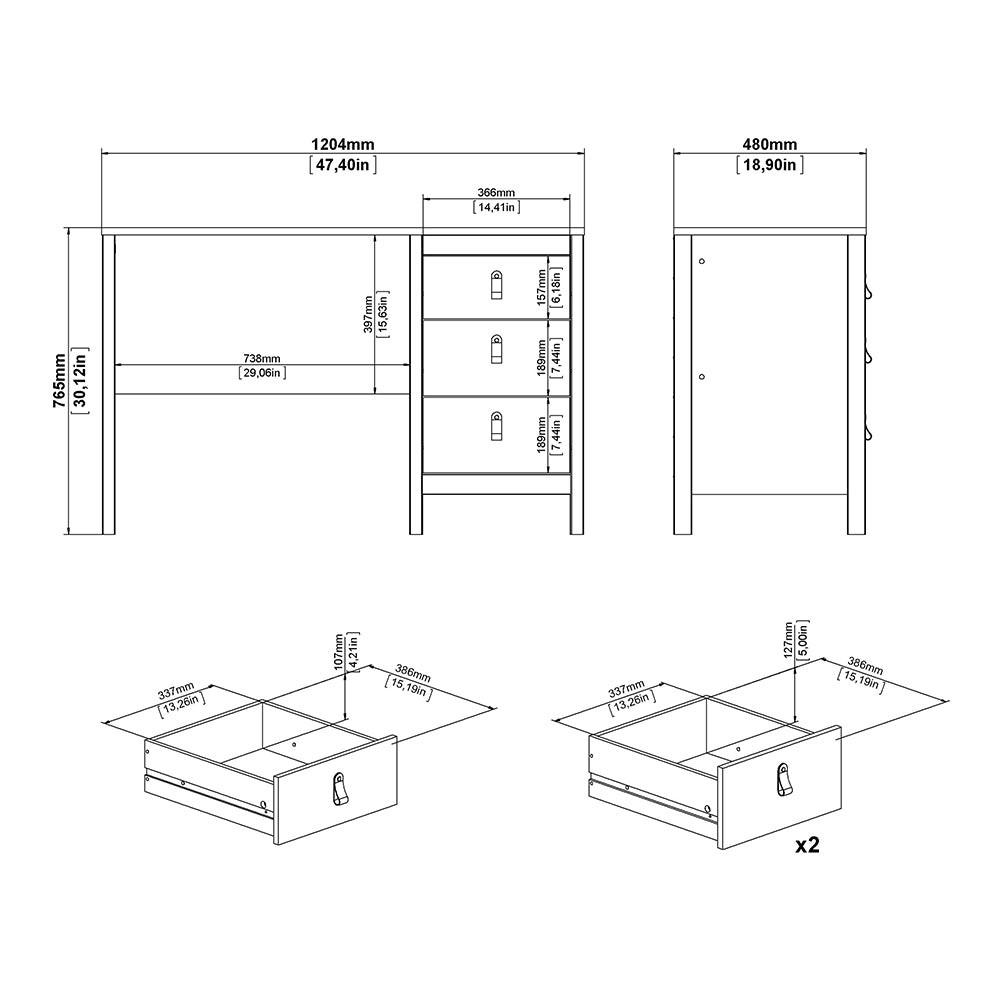 Madrid Desk 3 Drawers White - image 10