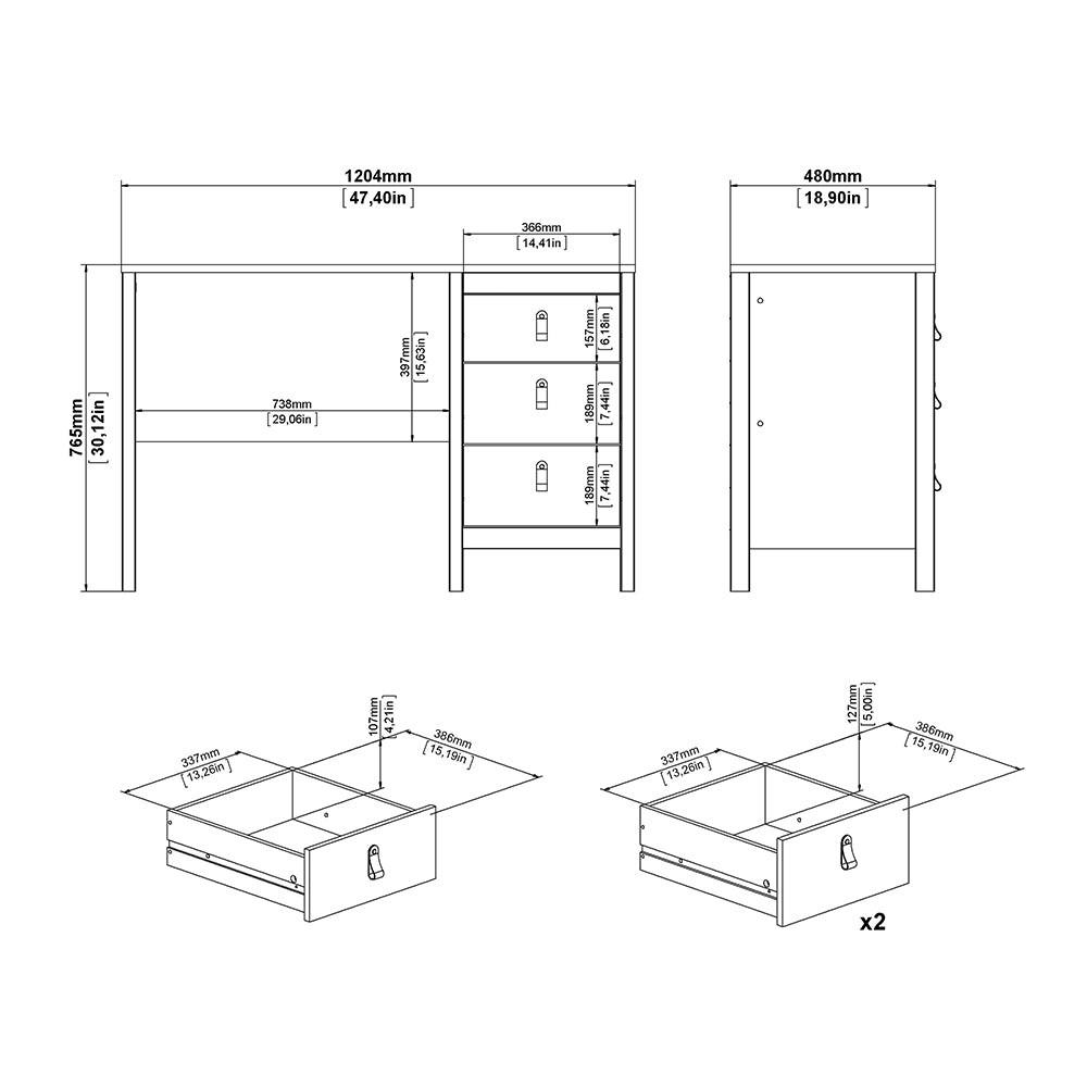 Madrid Desk 3 Drawers Matt Black - image 10