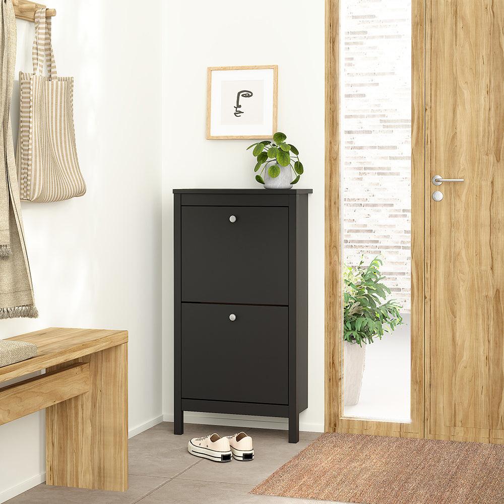 Madrid Shoe Cabinet 2 Flip Down Doors Matt Black - image 6