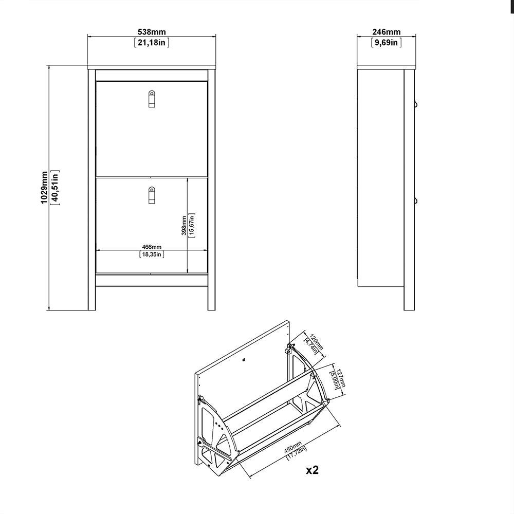 Madrid Shoe Cabinet 2 Flip Down Doors Matt Black - image 9