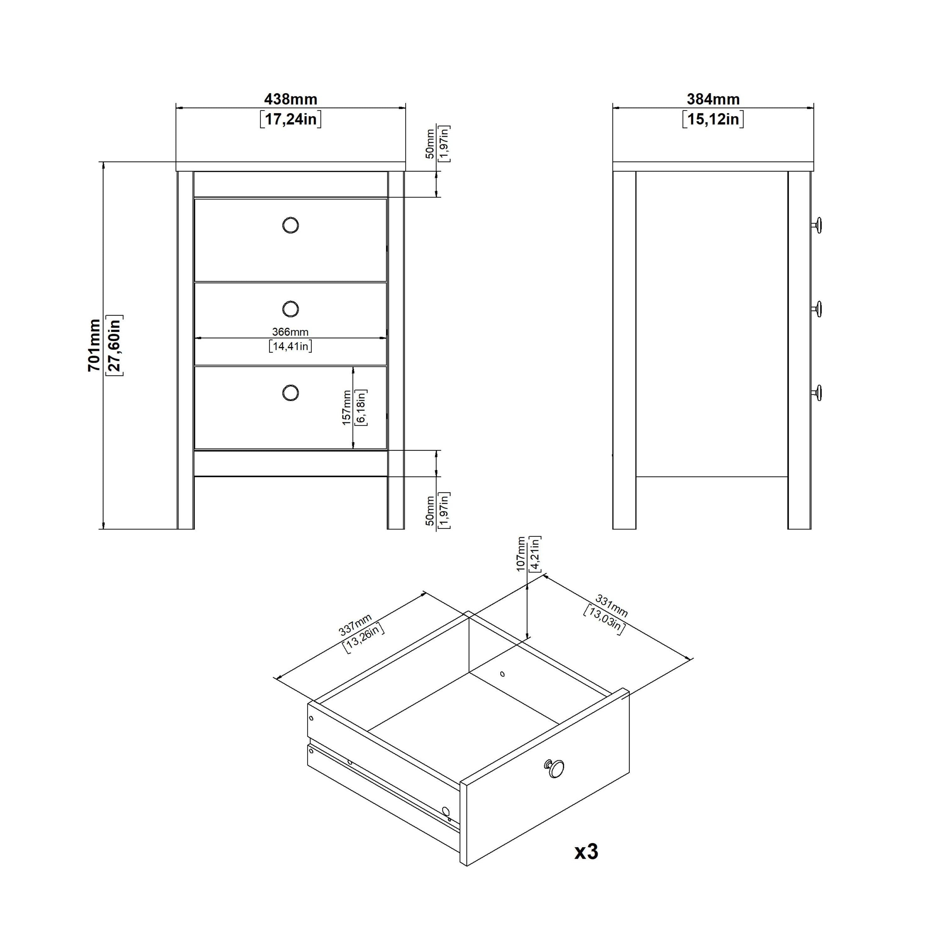 Madrid Bedside Table 3 Drawers in White - image 10