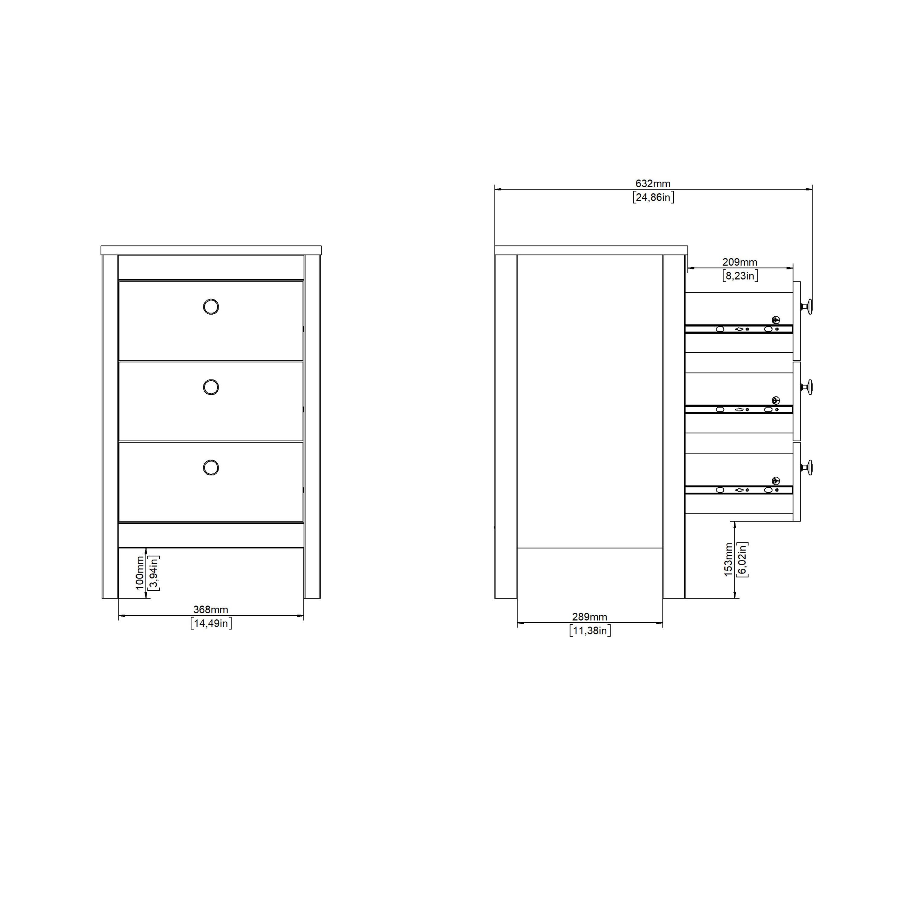Madrid Bedside Table 3 Drawers in White - image 11