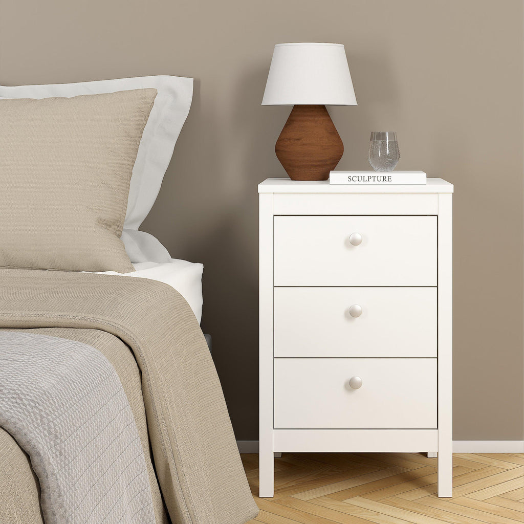 Madrid Bedside Table 3 Drawers in White - image 7