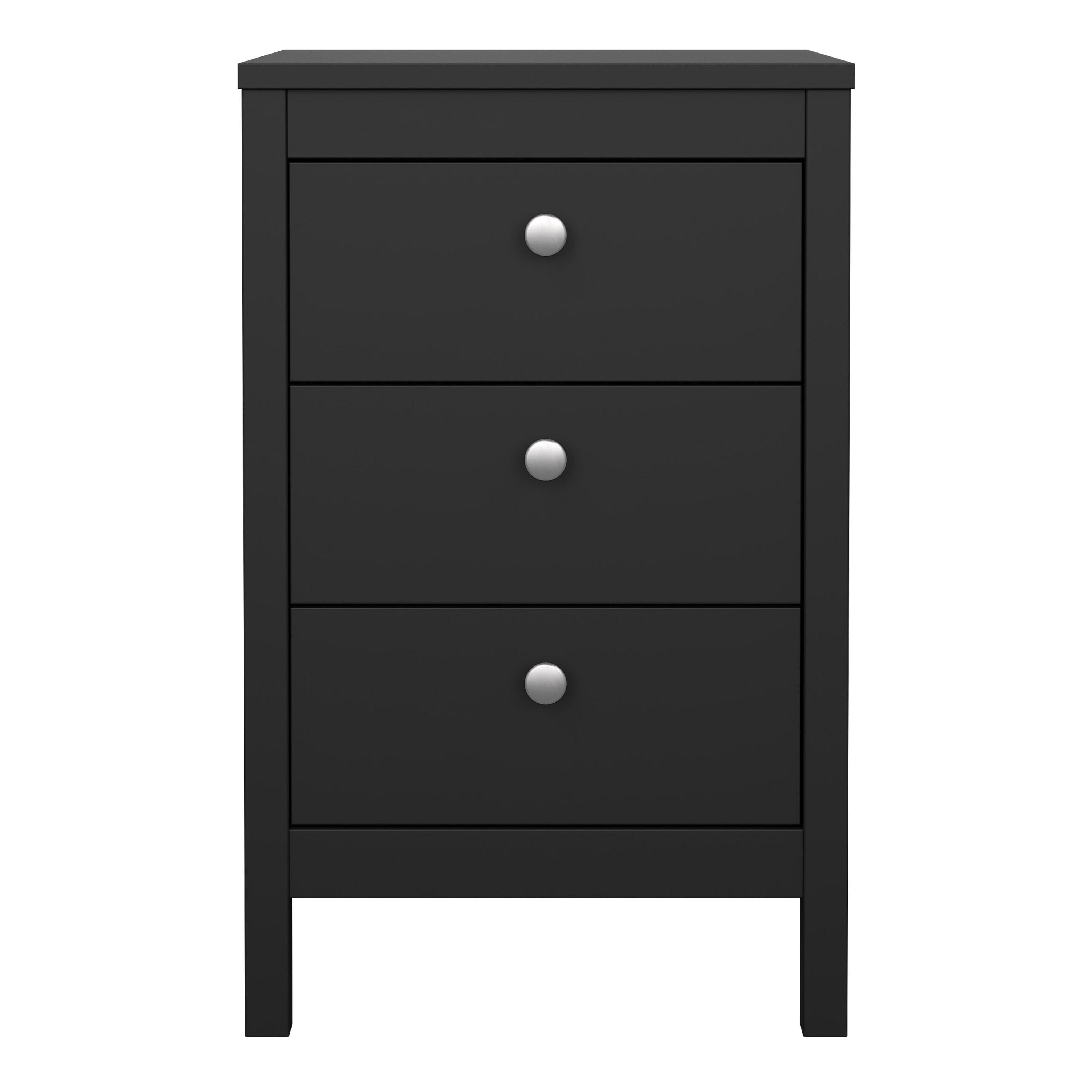 Madrid Bedside Table 3 Drawers in Matt Black - image 2