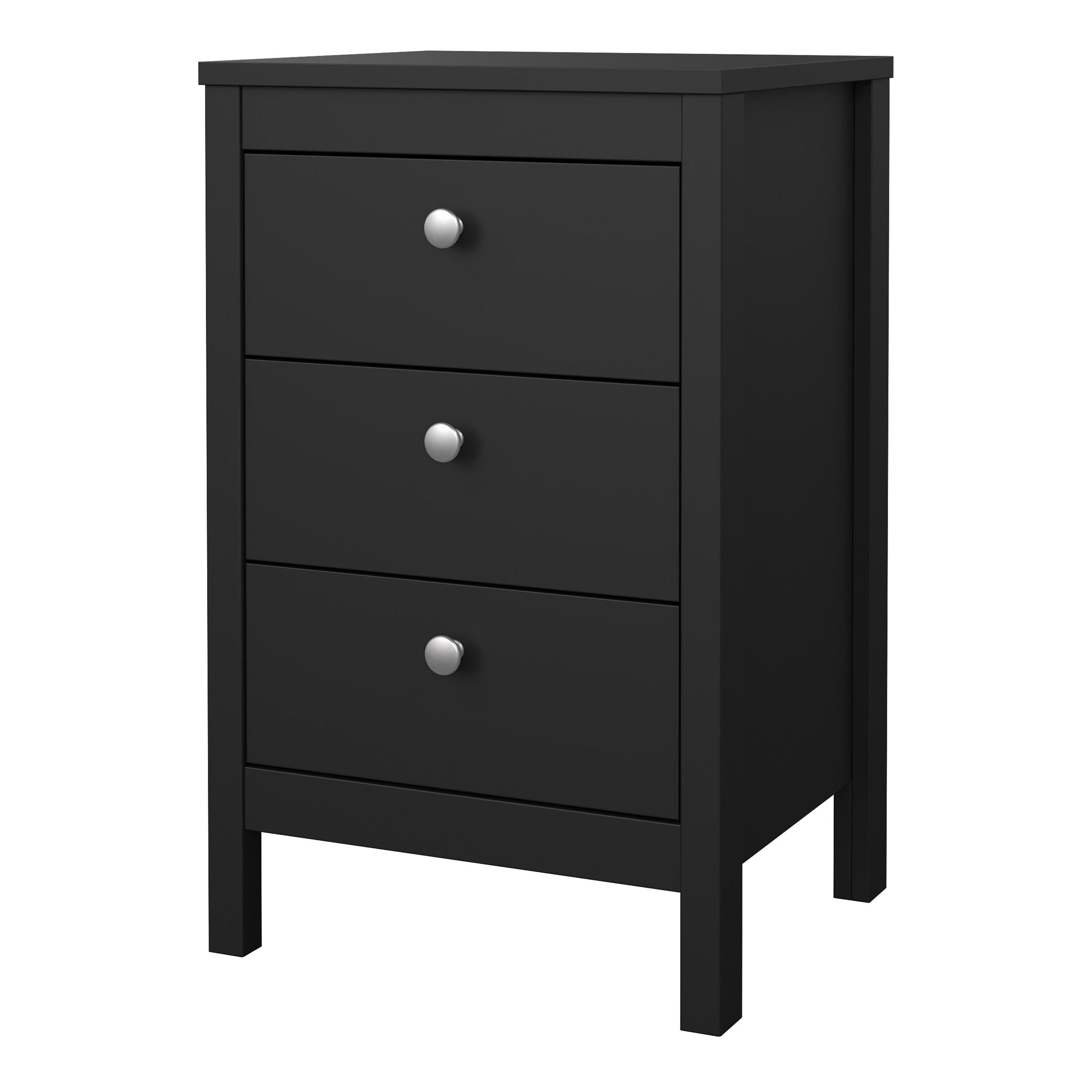 Madrid Bedside Table 3 Drawers in Matt Black - image 3