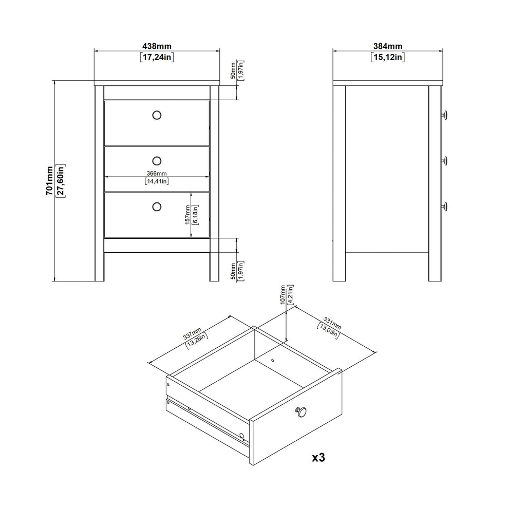 Madrid Bedside Table 3 Drawers in Cashmere - image 9