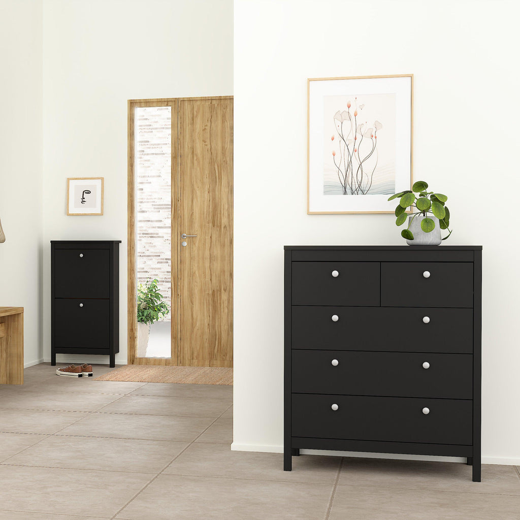 Madrid Package - Bedside Table 2 Drawers + Chest 3+2 Drawers + Wardrobe with 2 Doors in Matt Black - image 8
