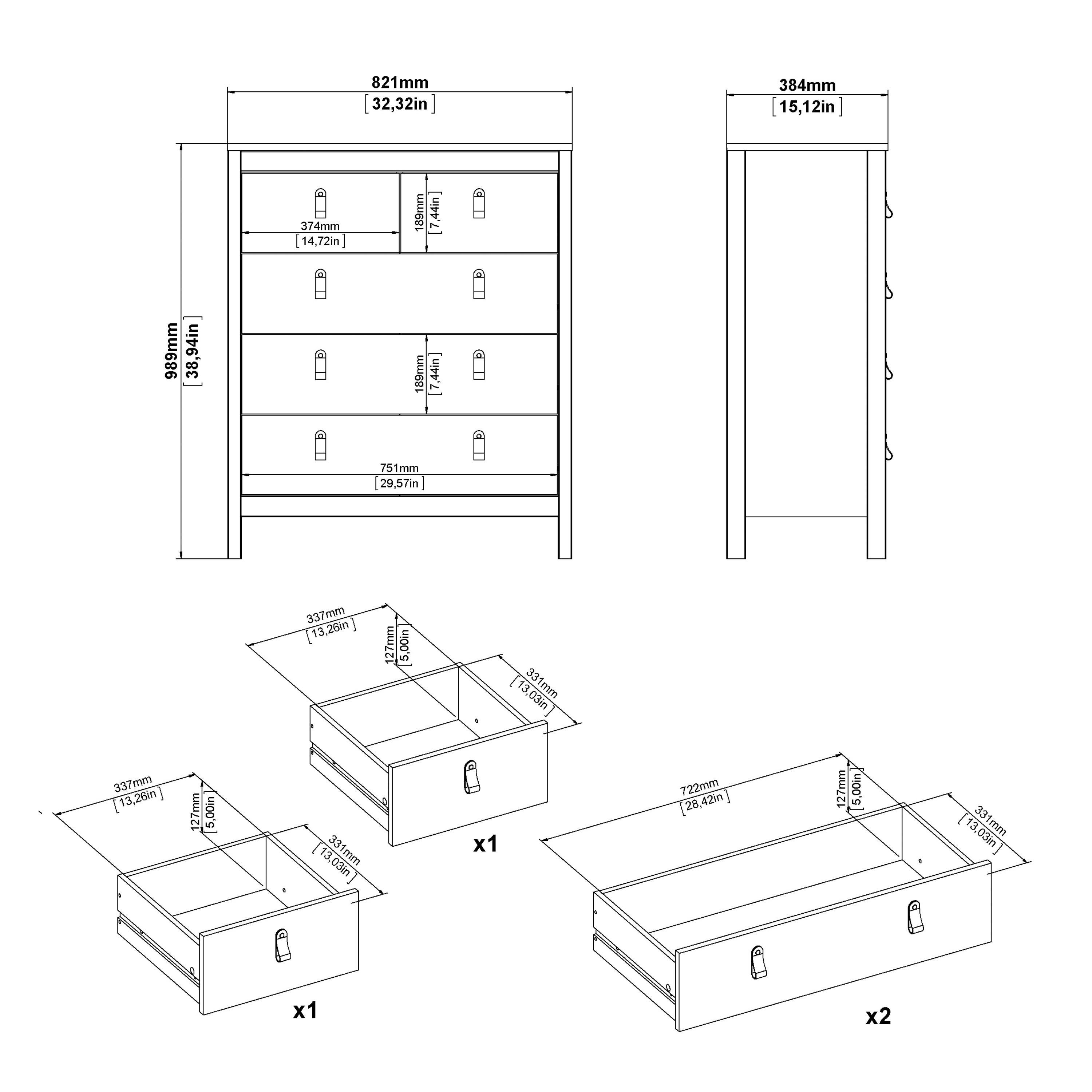 Madrid Package - Bedside Table 2 Drawers + Chest 3+2 Drawers + Wardrobe with 2 Doors in Matt Black - image 9