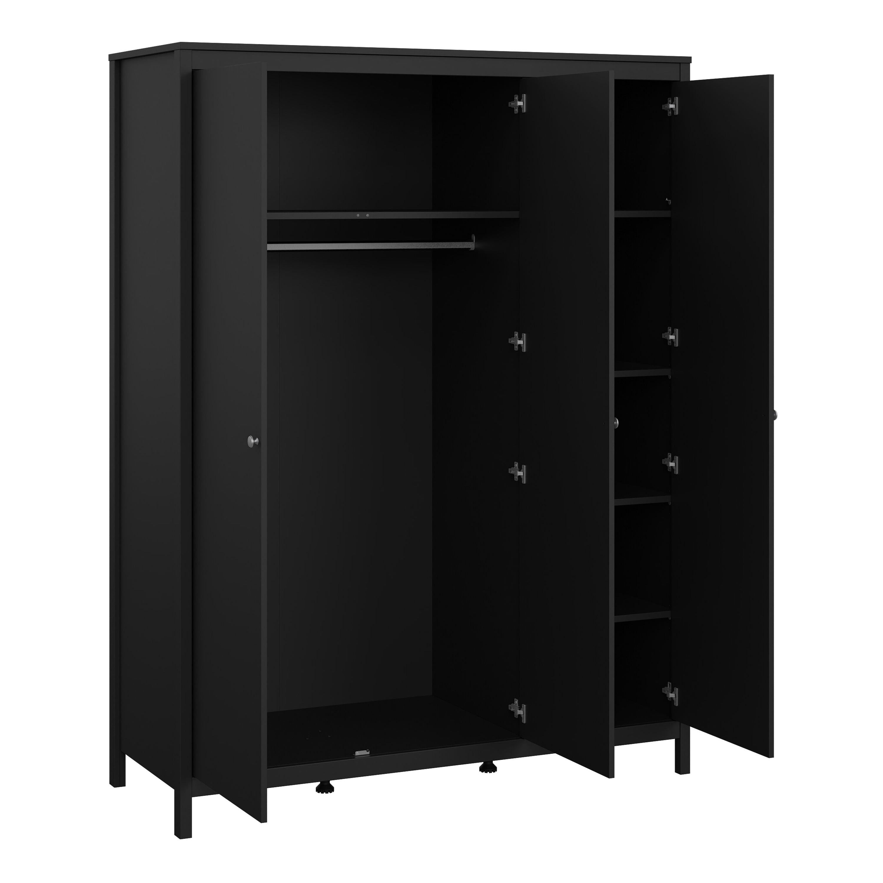 Madrid Package - Bedside Table 2 Drawers + Chest 5 Drawers + Wardrobe with 3 Doors in Matt Black - image 11