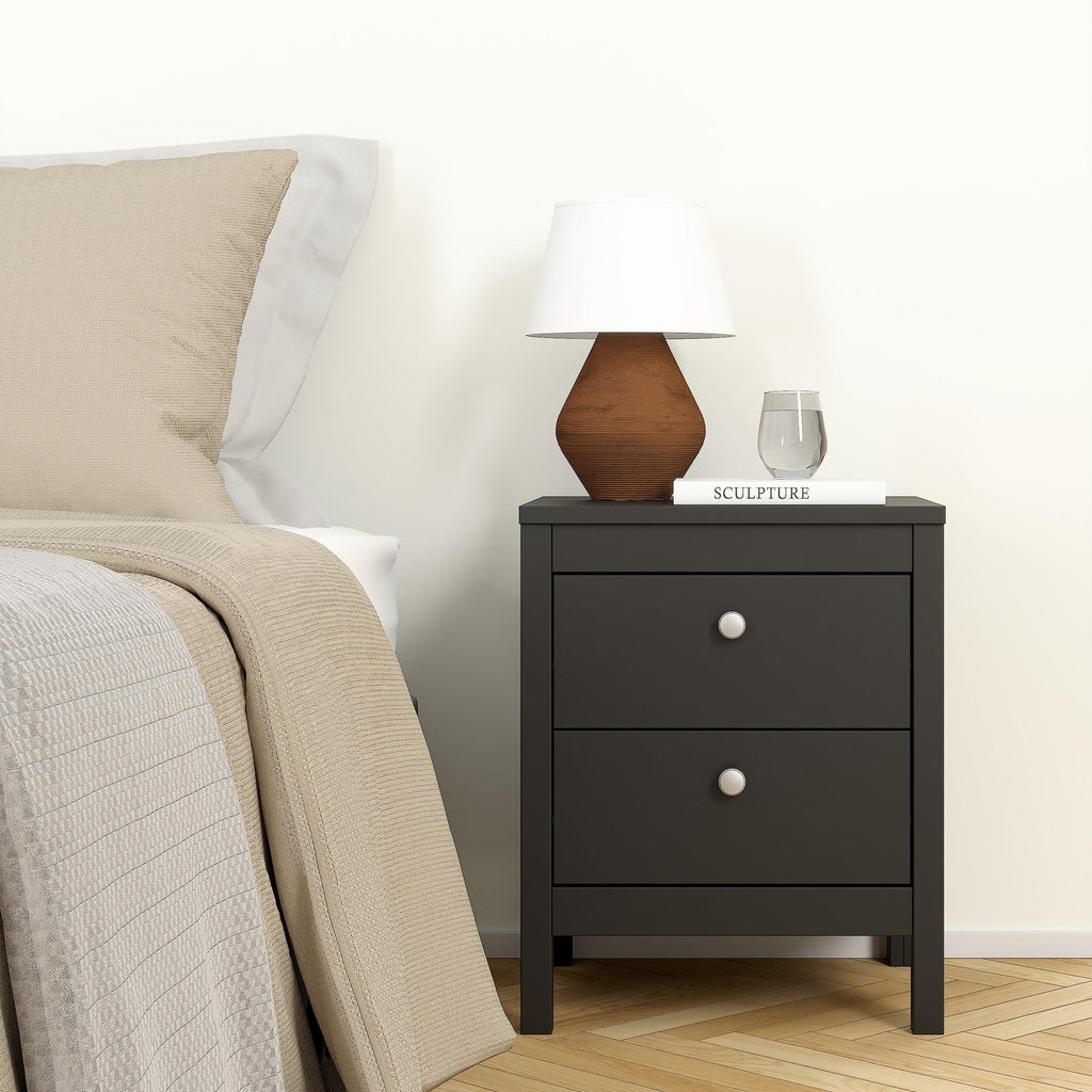 Madrid Package - Bedside Table 2 Drawers + Chest 5 Drawers + Wardrobe with 3 Doors in Matt Black - image 4