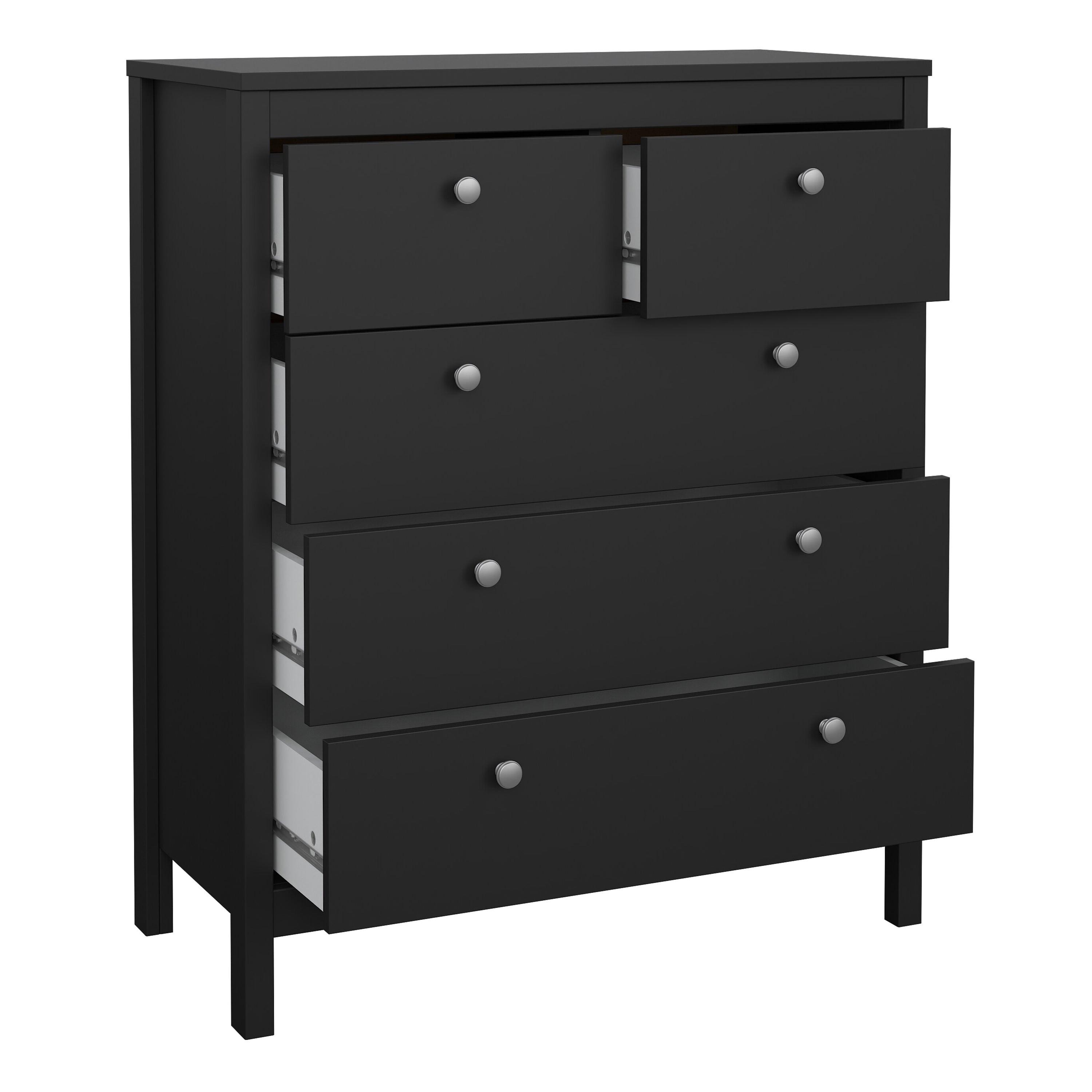 Madrid Package - Bedside Table 2 Drawers + Chest 5 Drawers + Wardrobe with 3 Doors in Matt Black - image 7