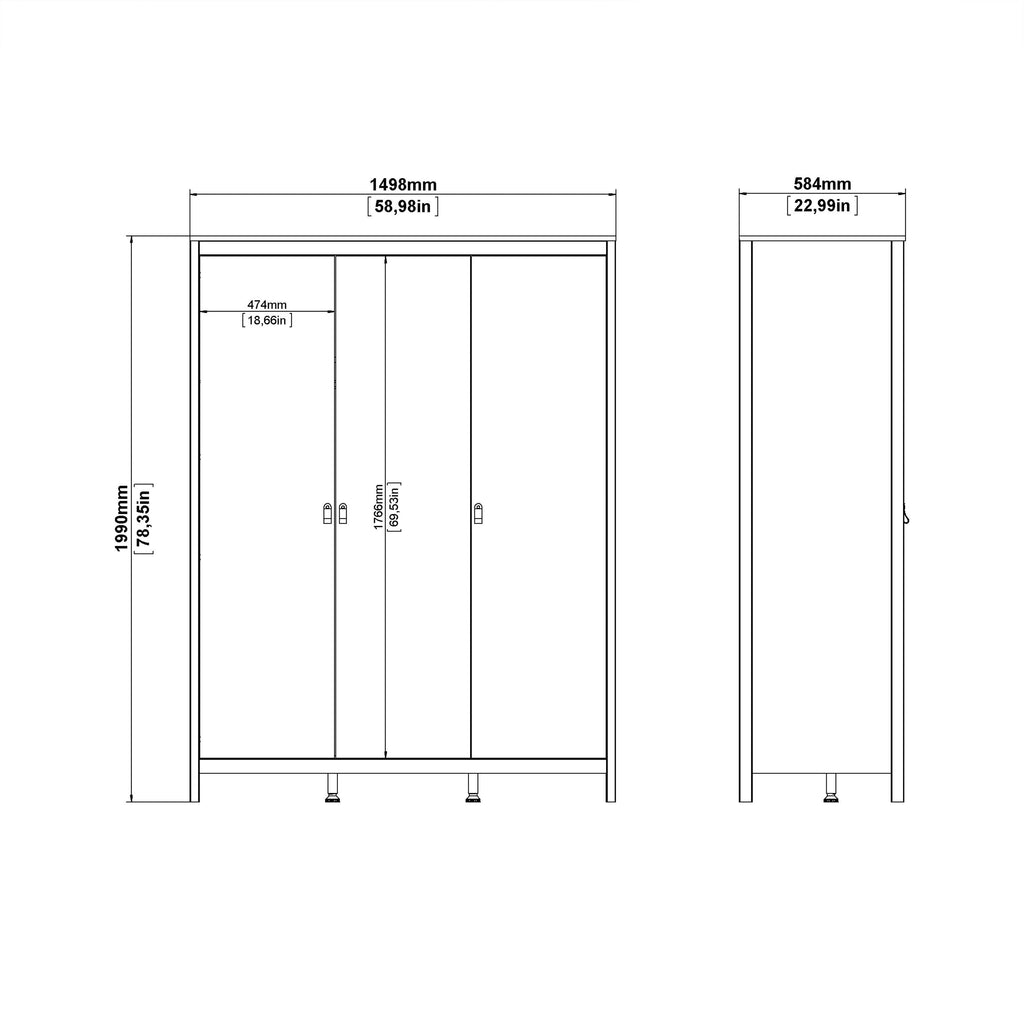 Madrid Package - Bedside Table 2 Drawers + Chest 5 Drawers + 3 Door Wardrobe in Jackson Hickory Oak - image 13