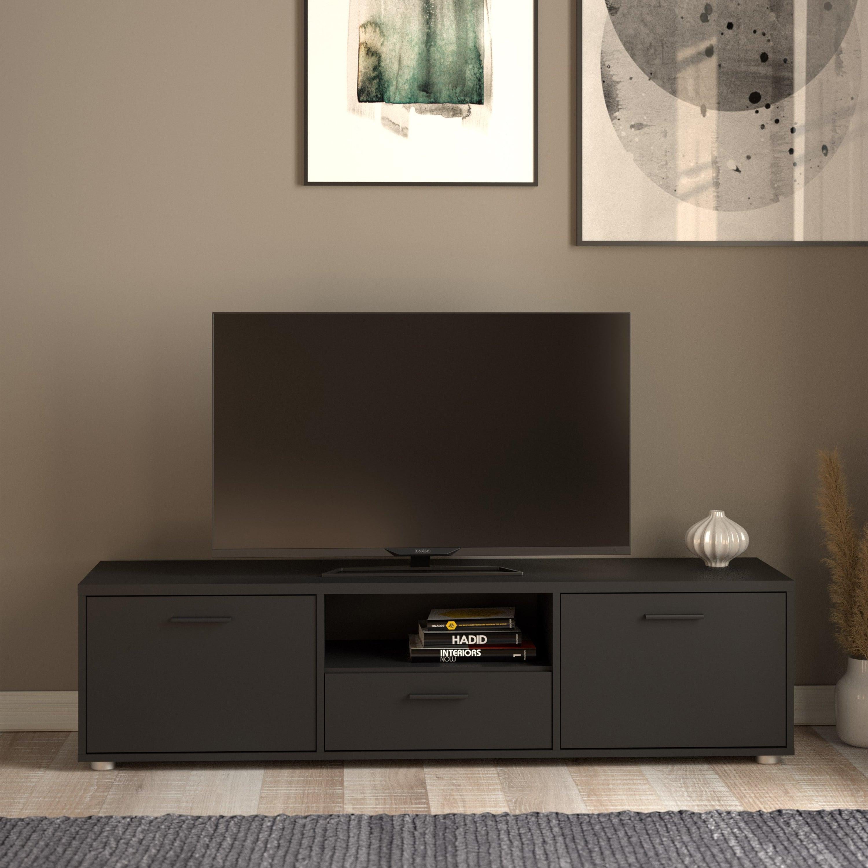 Media TV Unit with 2 Doors 1 Drawer 147cm Black - image 5
