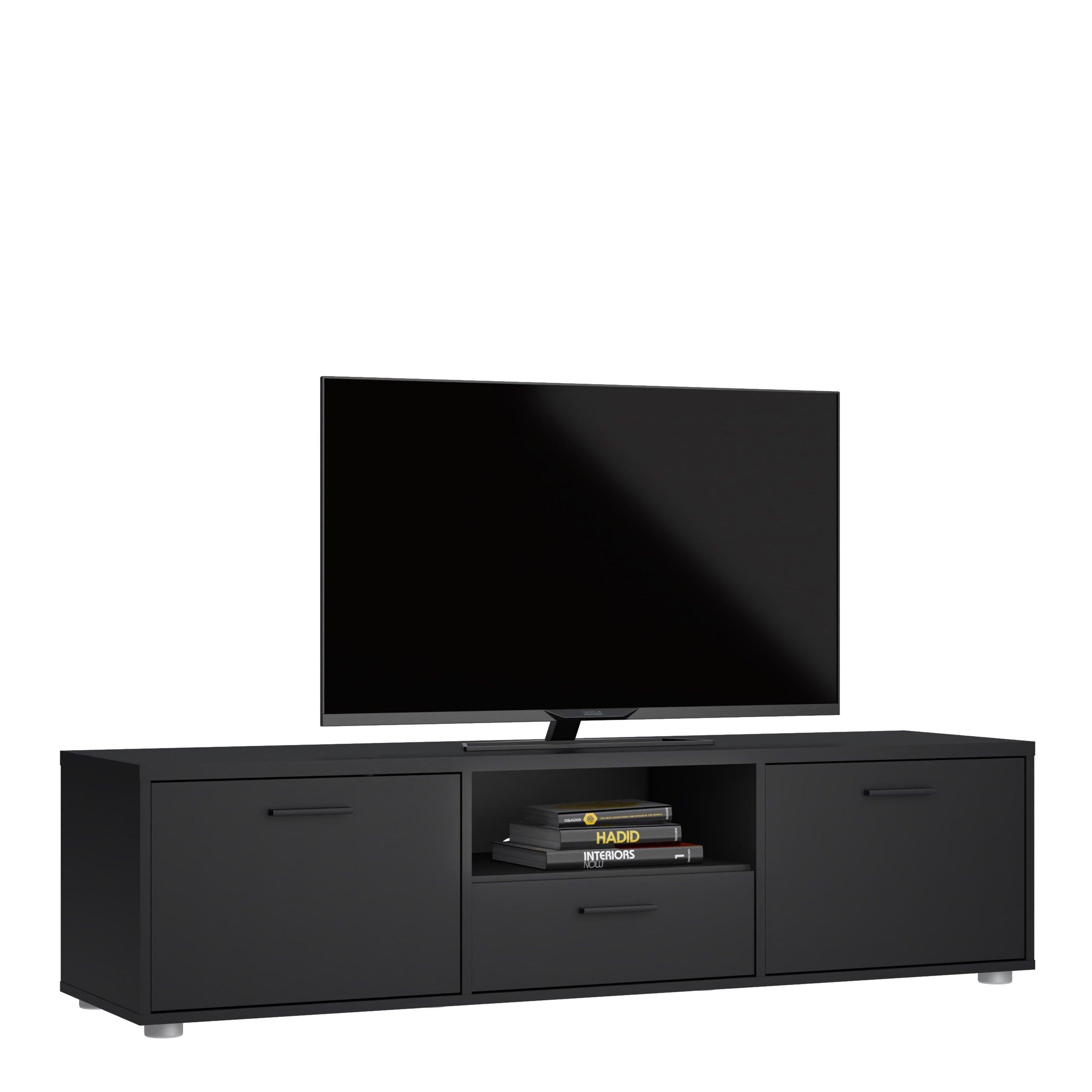 Media TV Unit with 2 Doors 1 Drawer 147cm Black - image 6