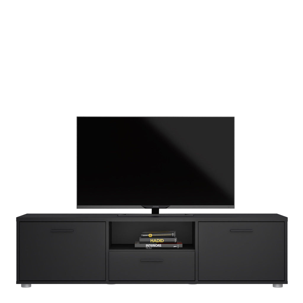 Media TV Unit with 2 Doors 1 Drawer 147cm Black - image 7