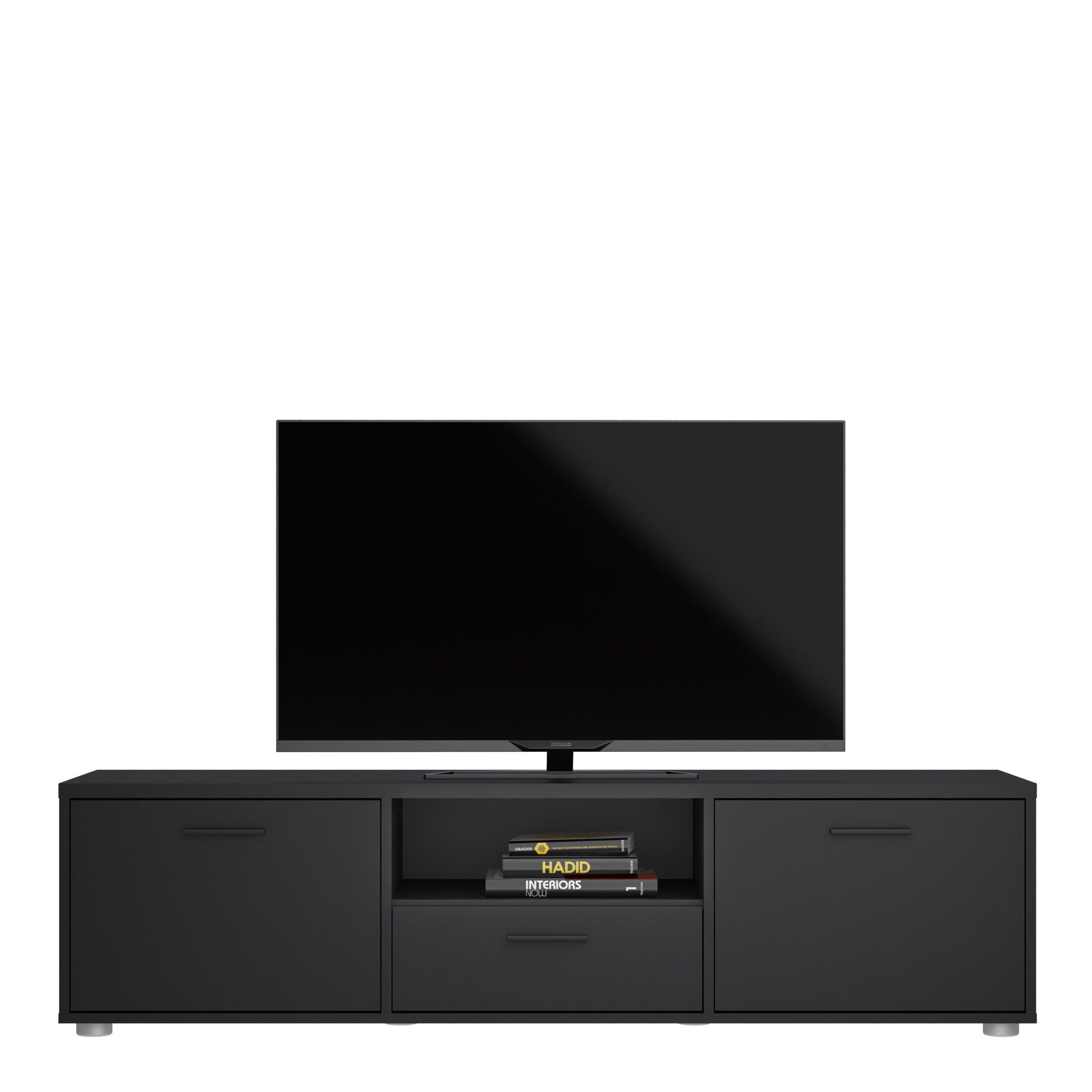 Media TV Unit with 2 Doors 1 Drawer 147cm Black - image 7