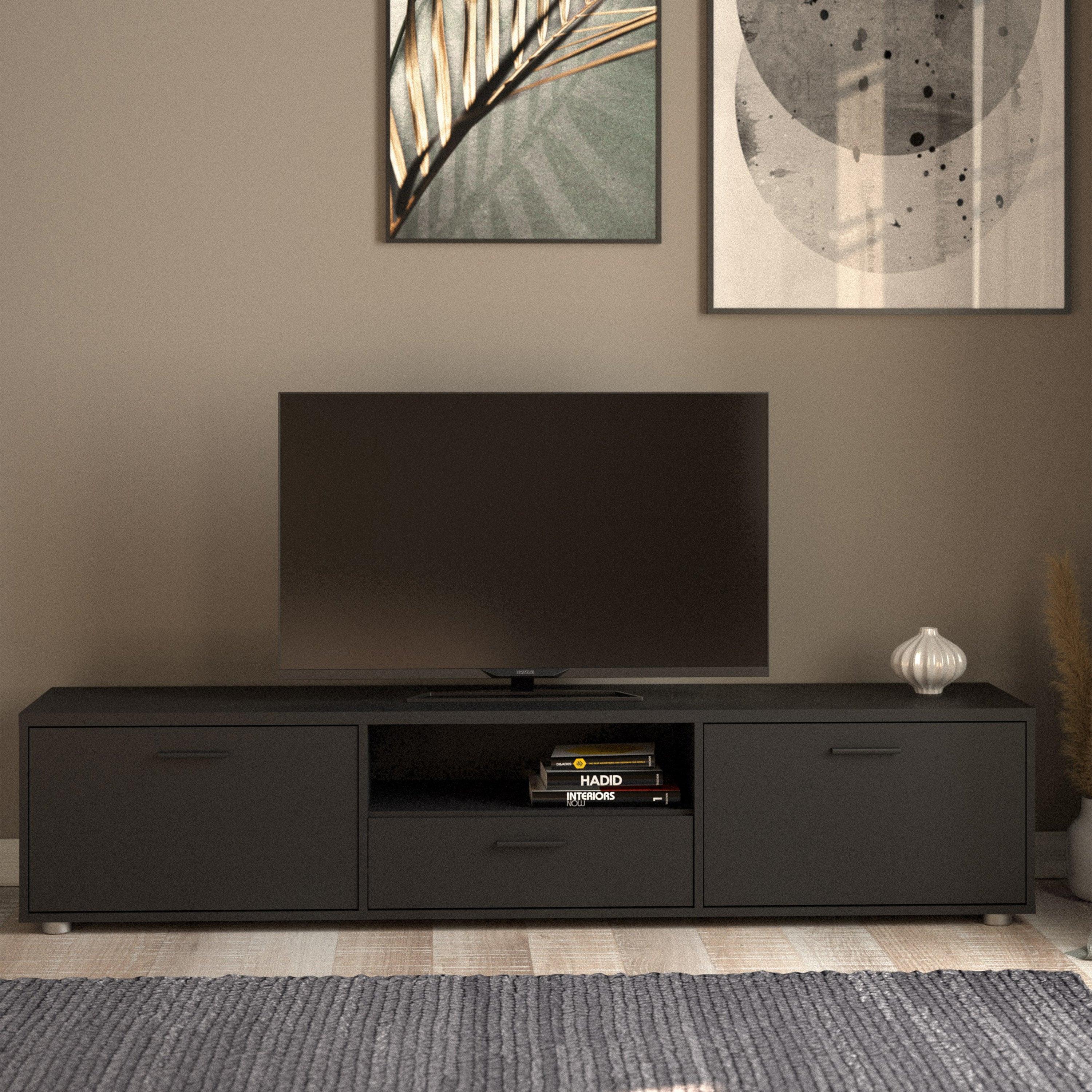 Media TV Unit with 2 Doors 1 Drawer 177cm Black - image 6
